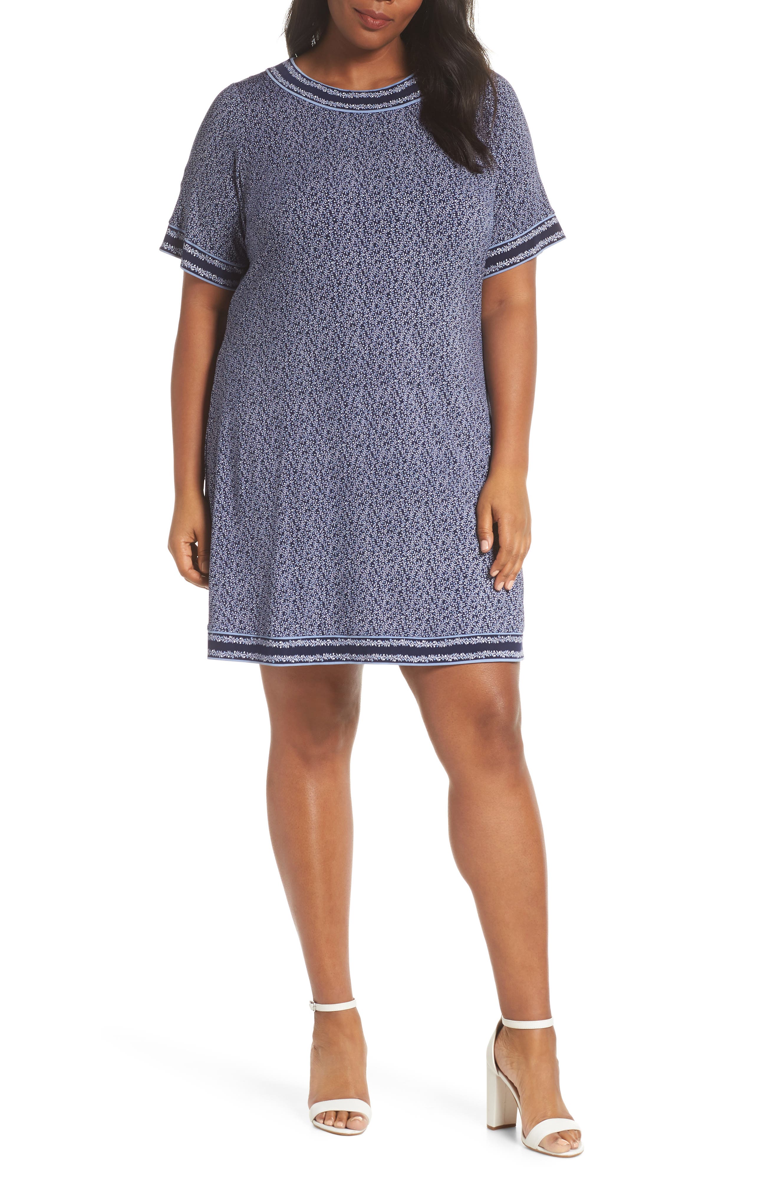 Plus Size Michael Michael Kors Ditsy Vines Border Print Dress, Blue
