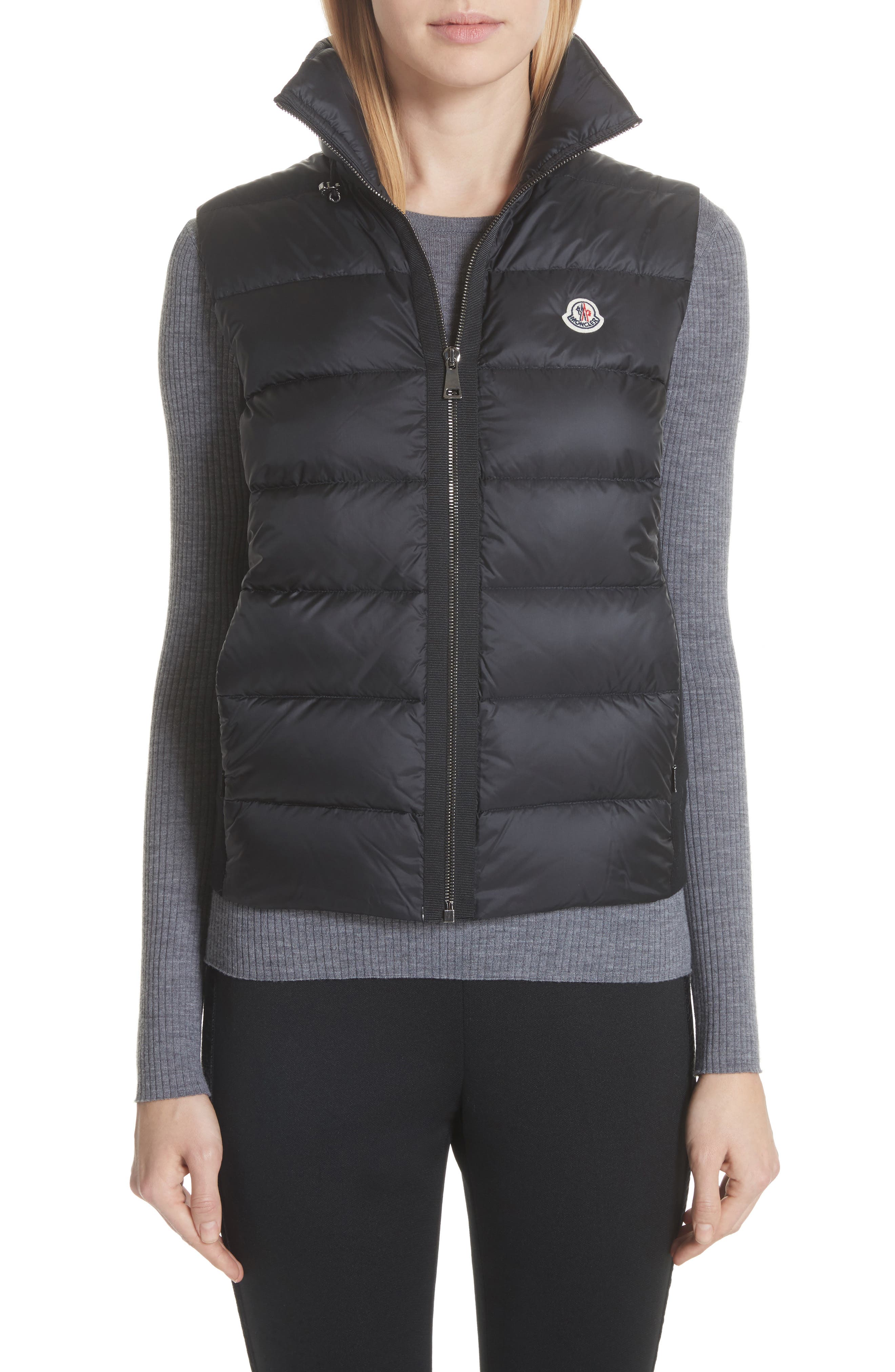 Moncler Down Quilted Fleece Vest, Black