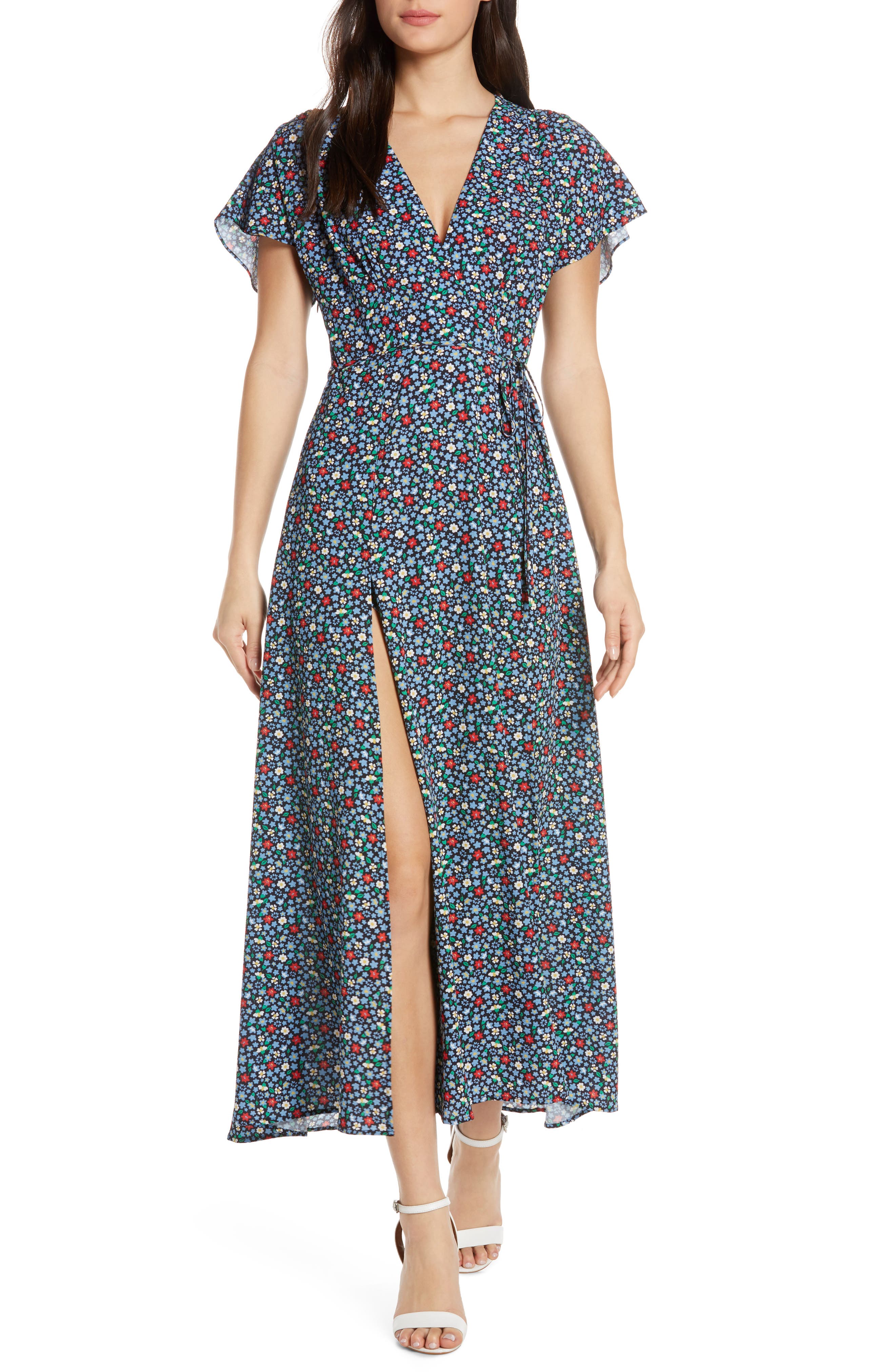 French Connection Eden Frances Drape Tea Length Dress, Blue