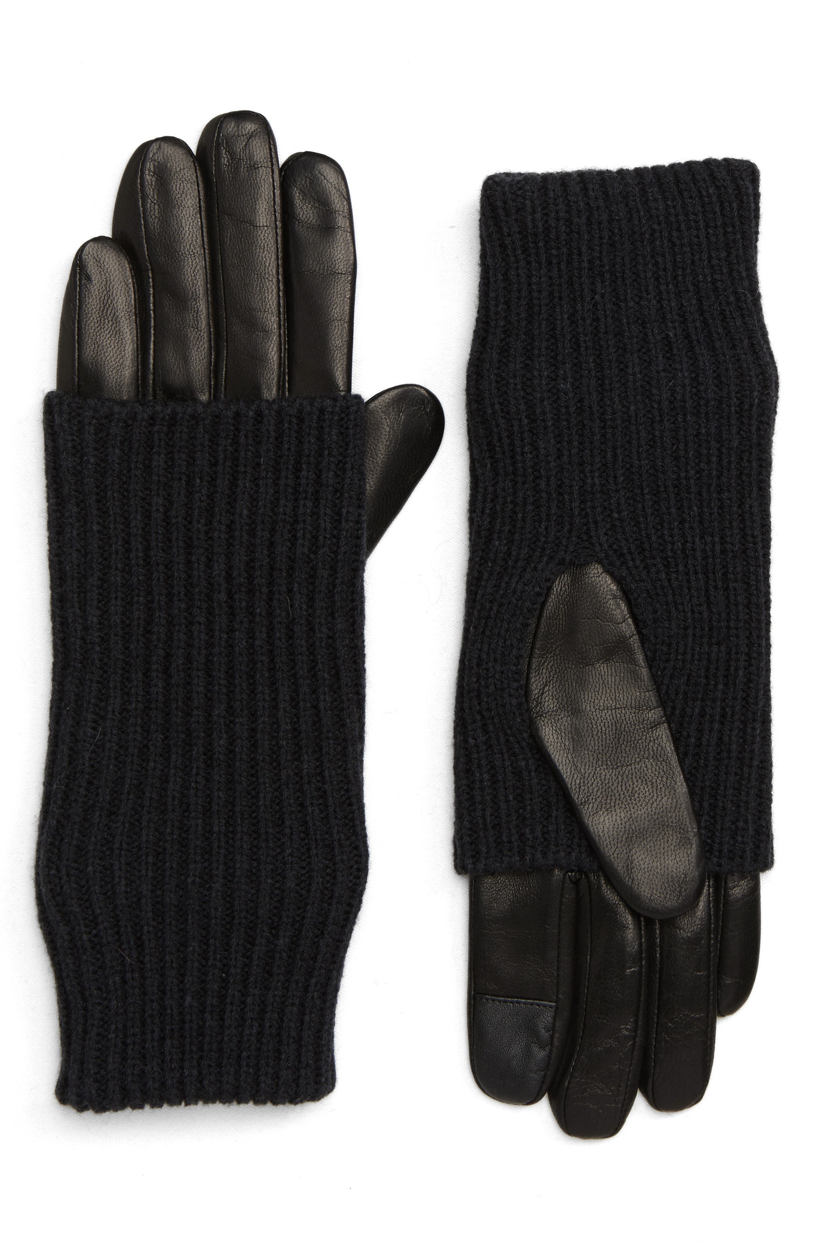 Allsaints Knit & Leather Gloves, Black