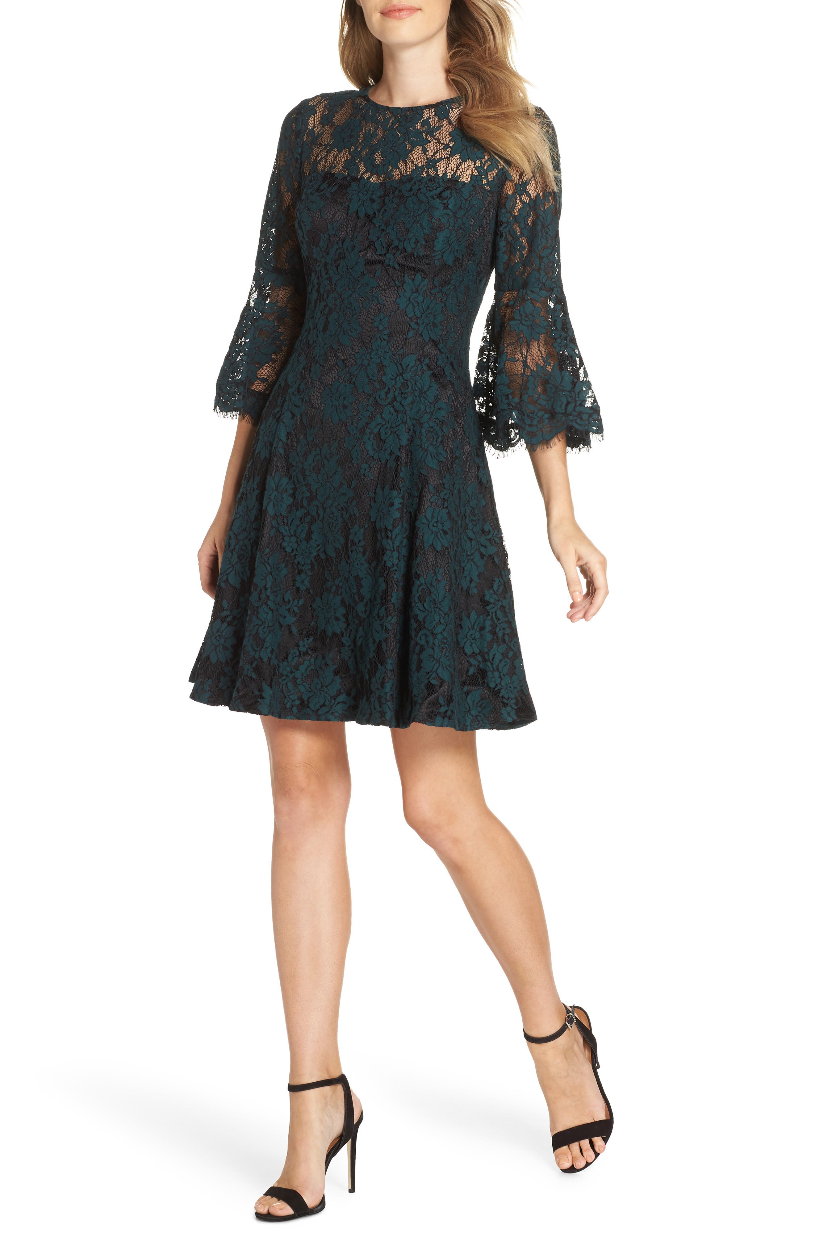 Eliza J Bell Sleeve Lace Dress, Green
