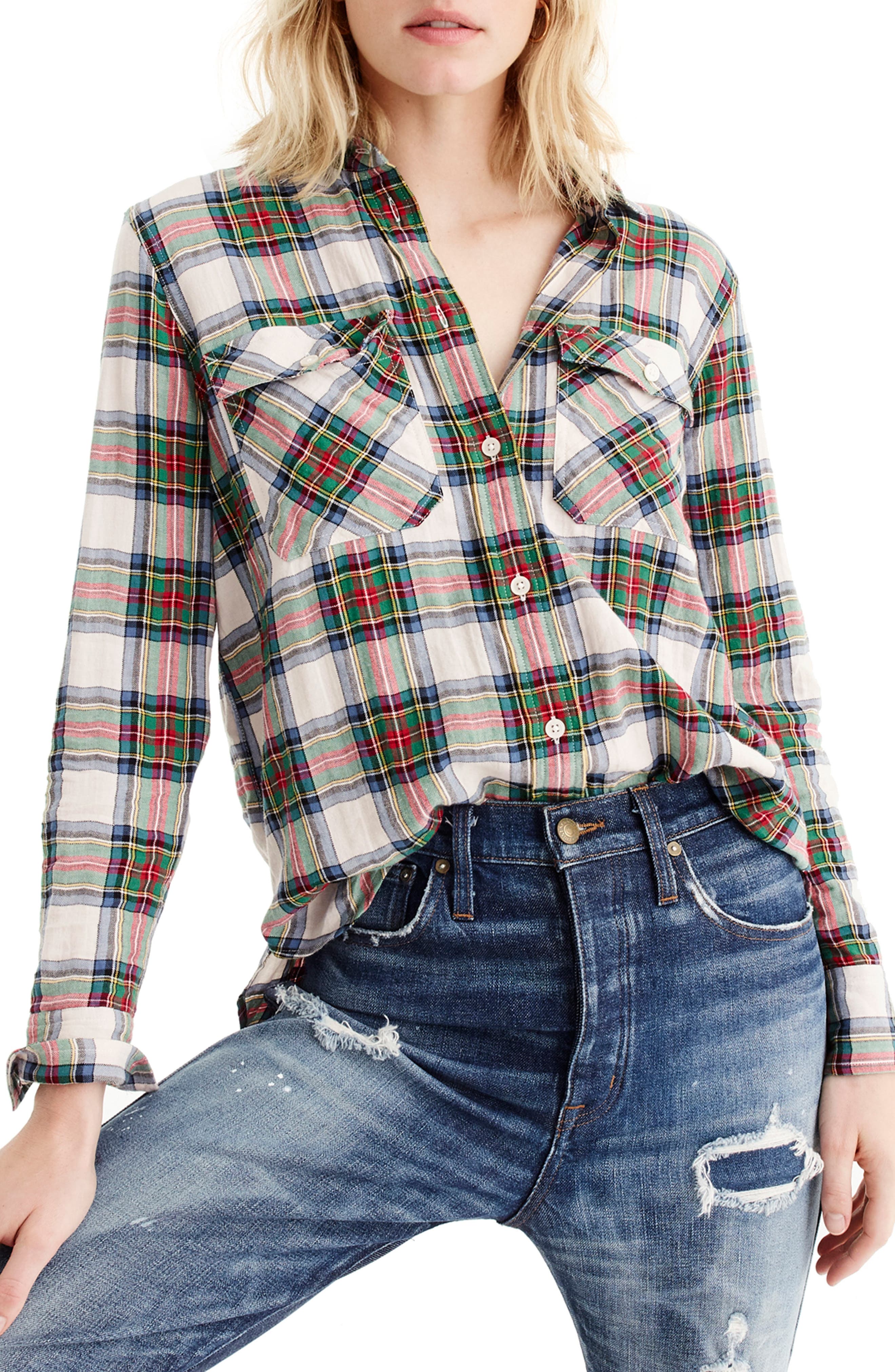 J.crew Stewart Tartan Oversize Button-Up Shirt
