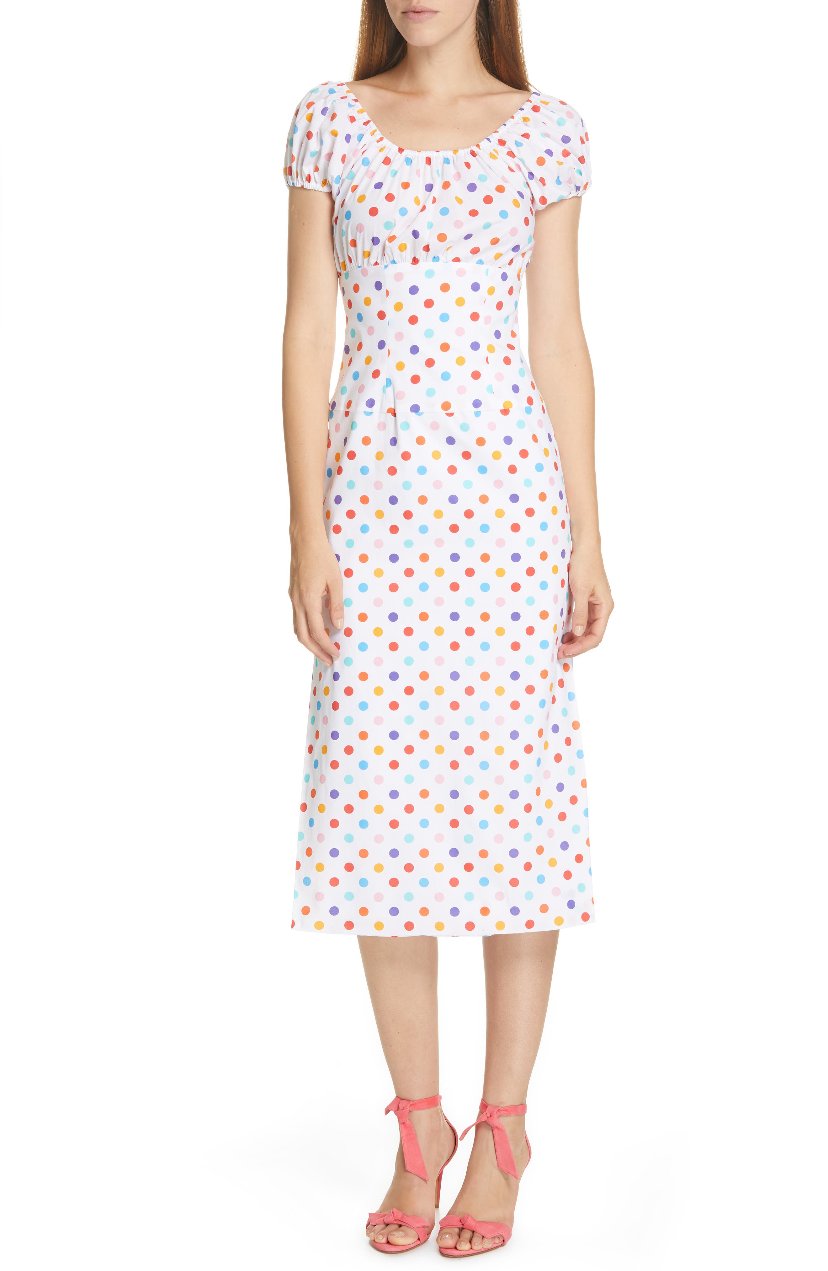 Caroline Constas Calla Polka Dot Stretch Silk Dress, White