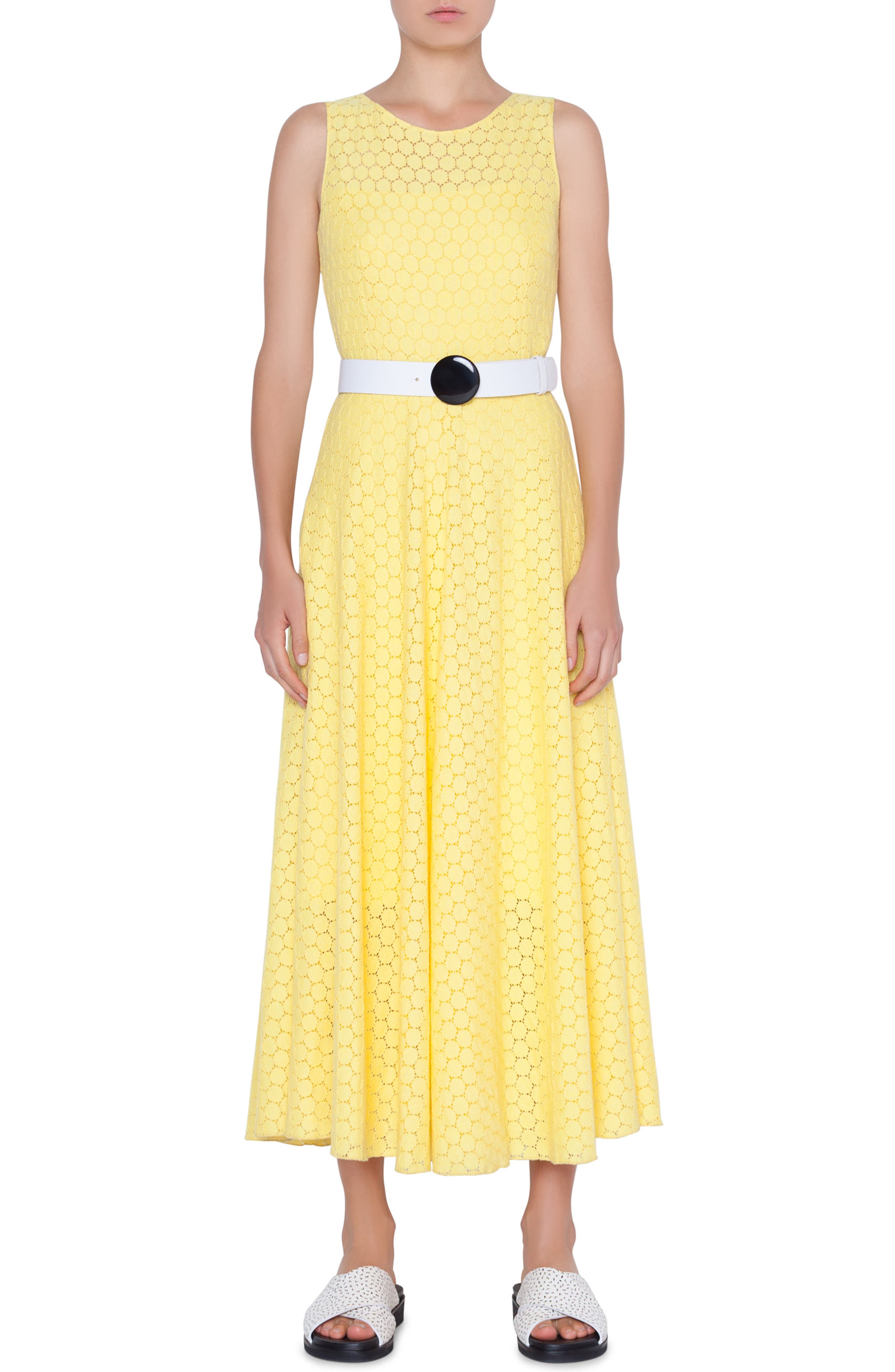 Akris Punto Belted Lace Dress, Yellow