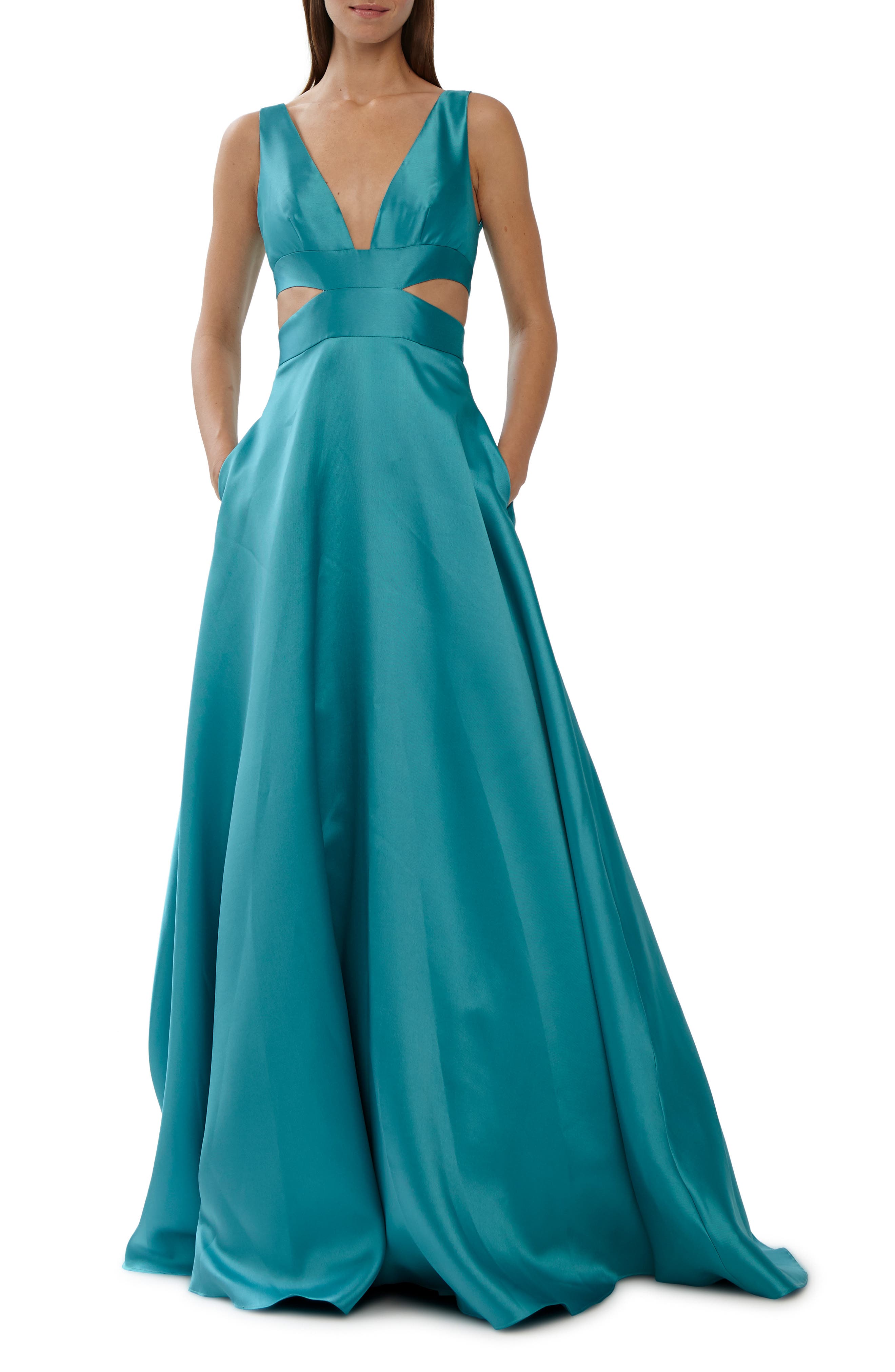 Ml Monique Lhuillier Cutout Detail Ballgown, Blue/green