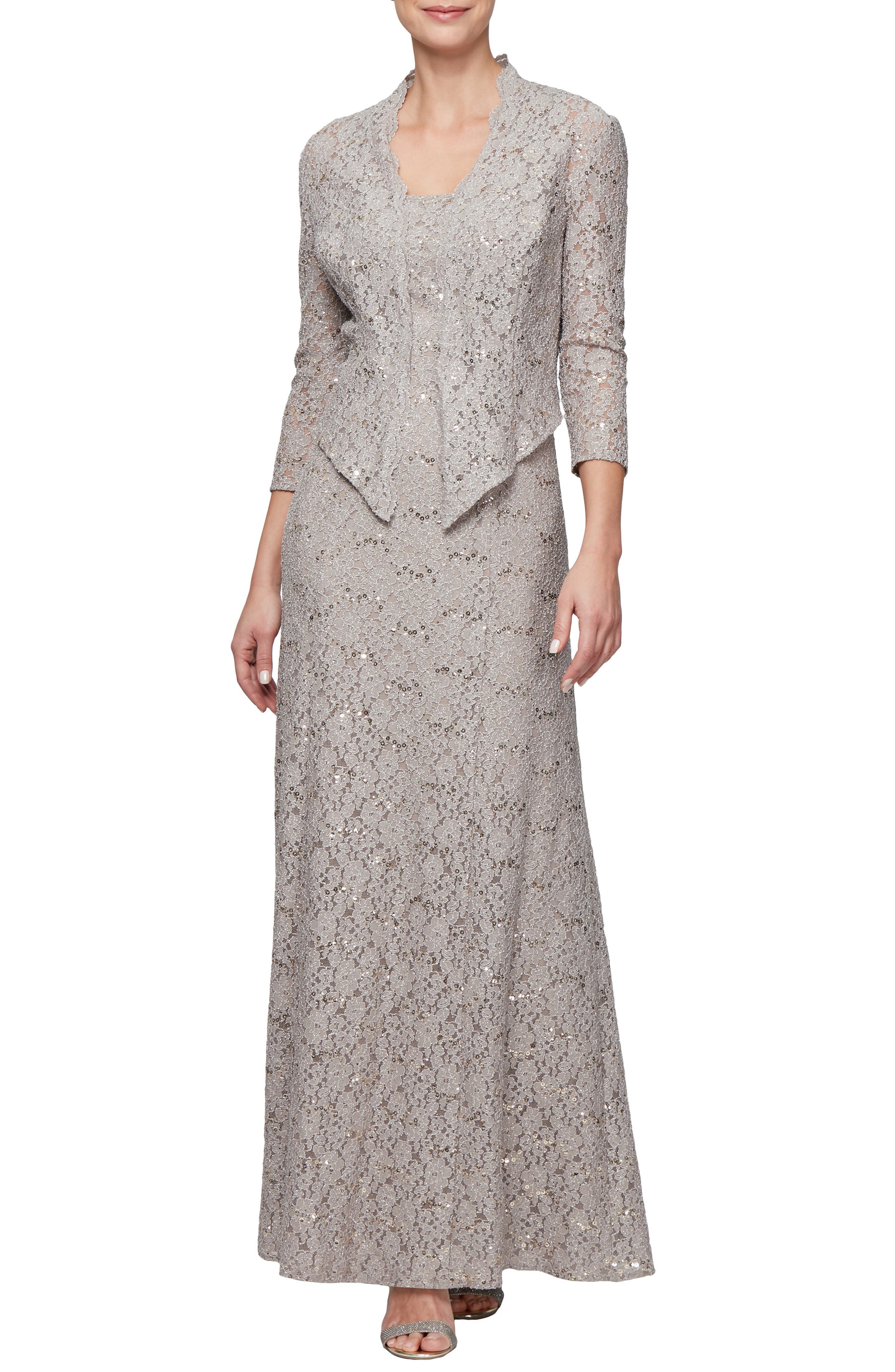 Alex Evenings Sequin Lace Gown With Jacket