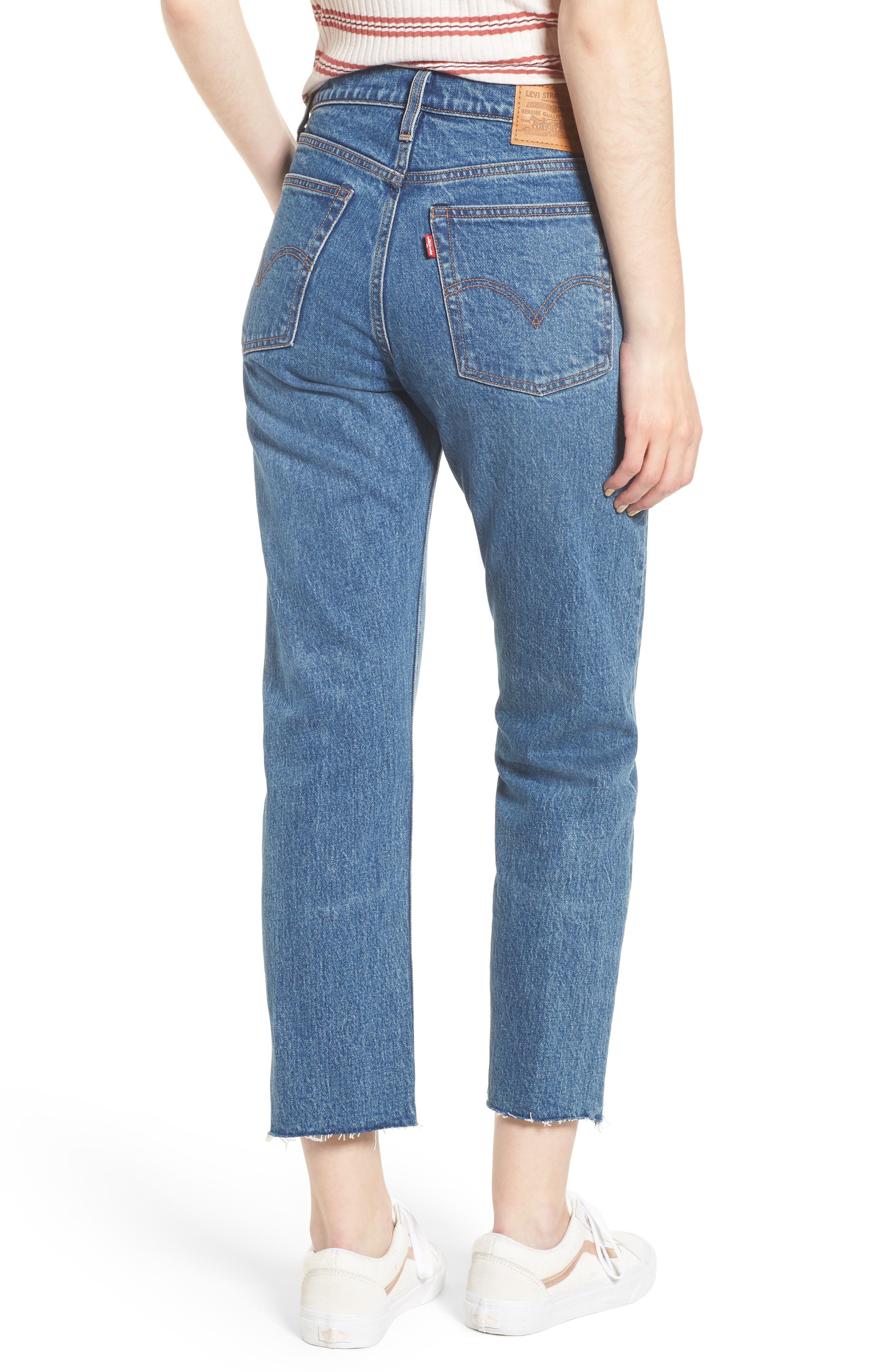 wedgie high waist raw hem straight leg jeans
