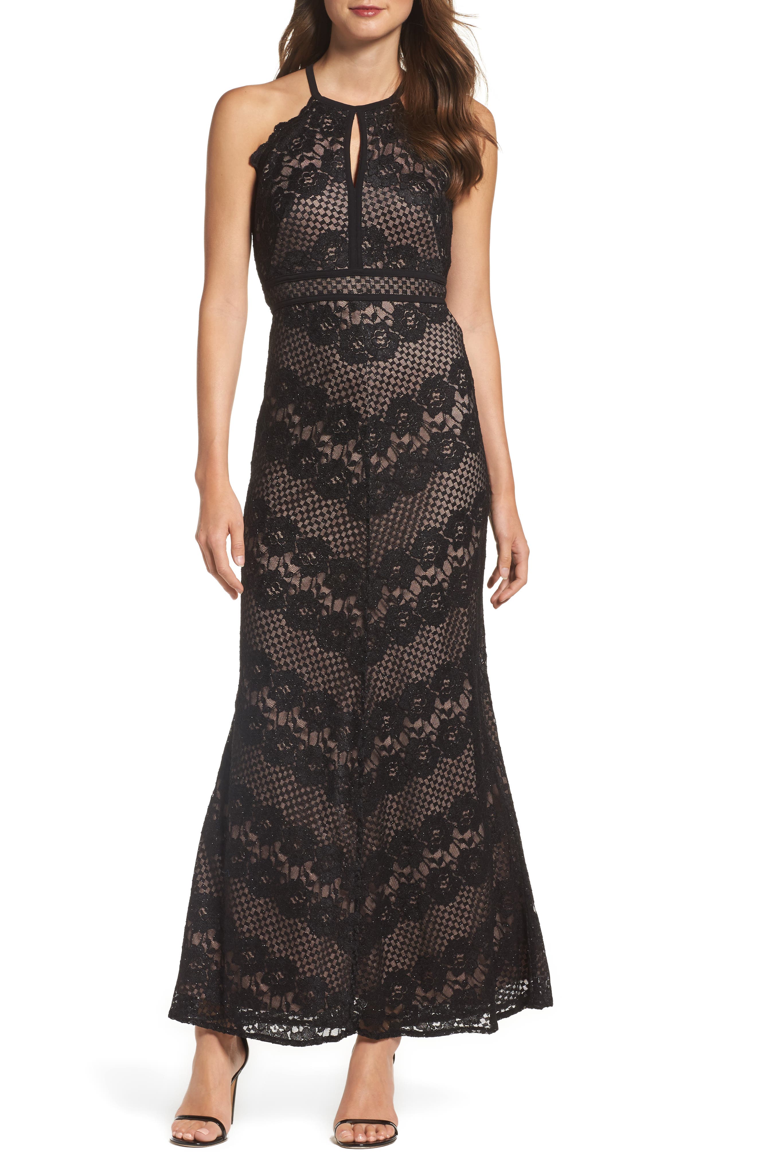 Morgan & Co. Crisscross Lace Gown, /2 - Black