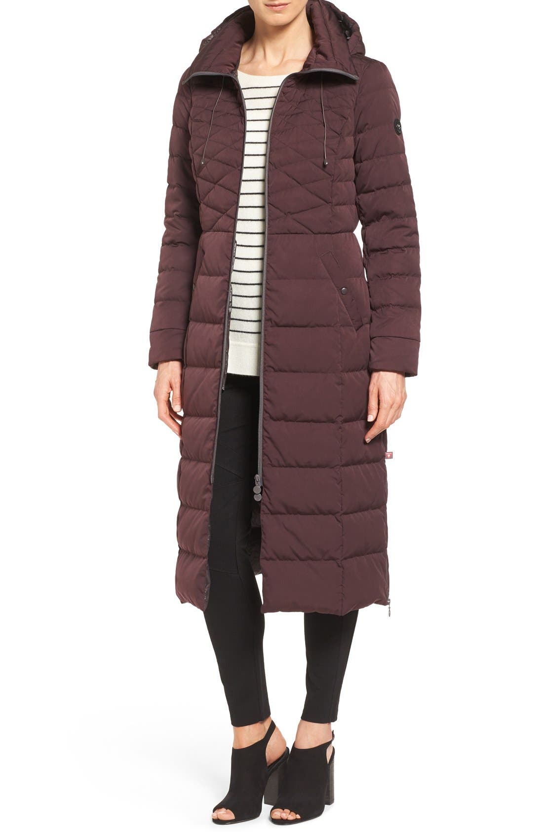 Bernardo Quilted Long Coat With Down & Primaloft Fill, Purple