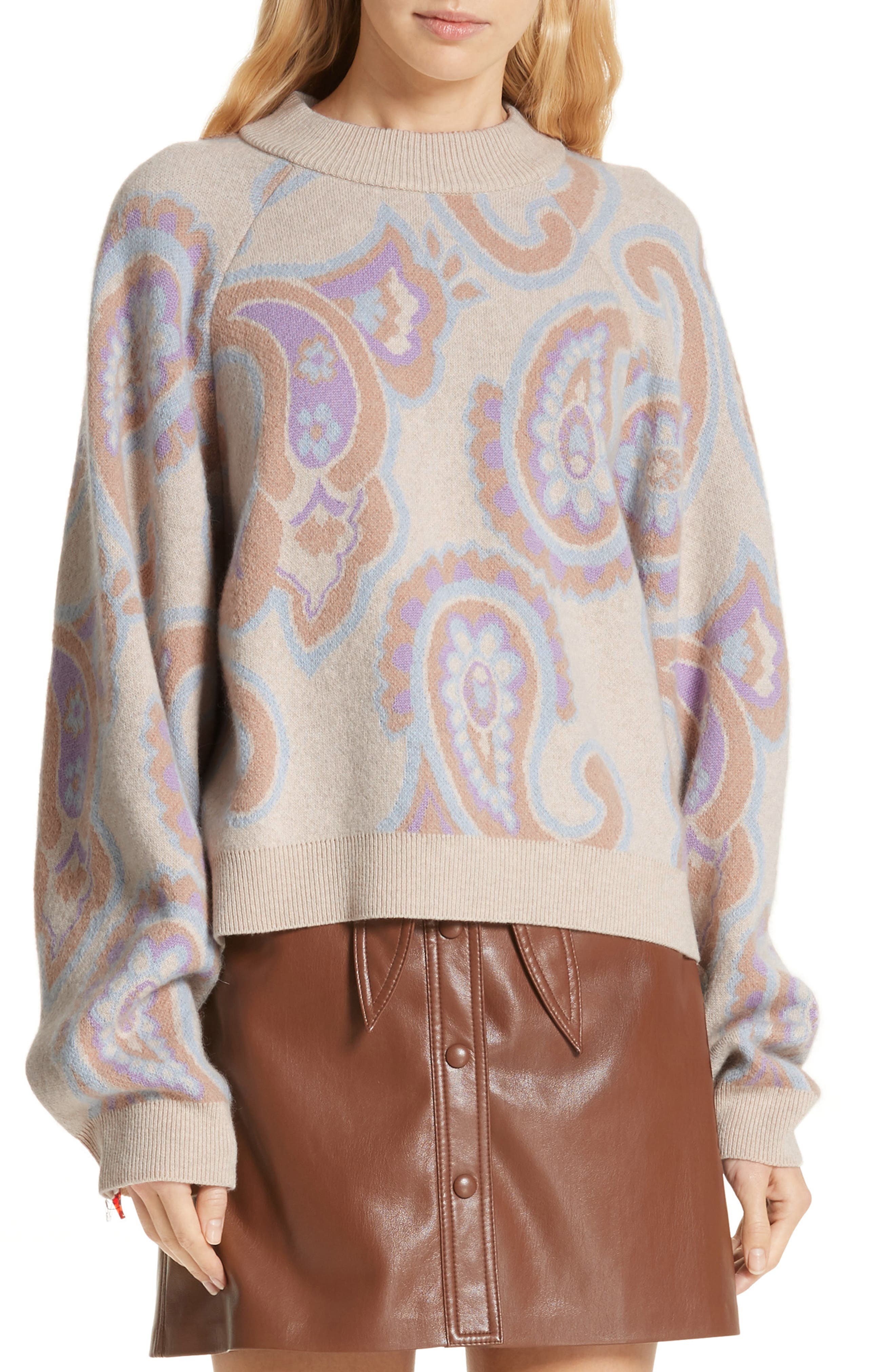 Nanushka Casey Paisley Merino Wool & Cashmere Blend Sweater, Beige