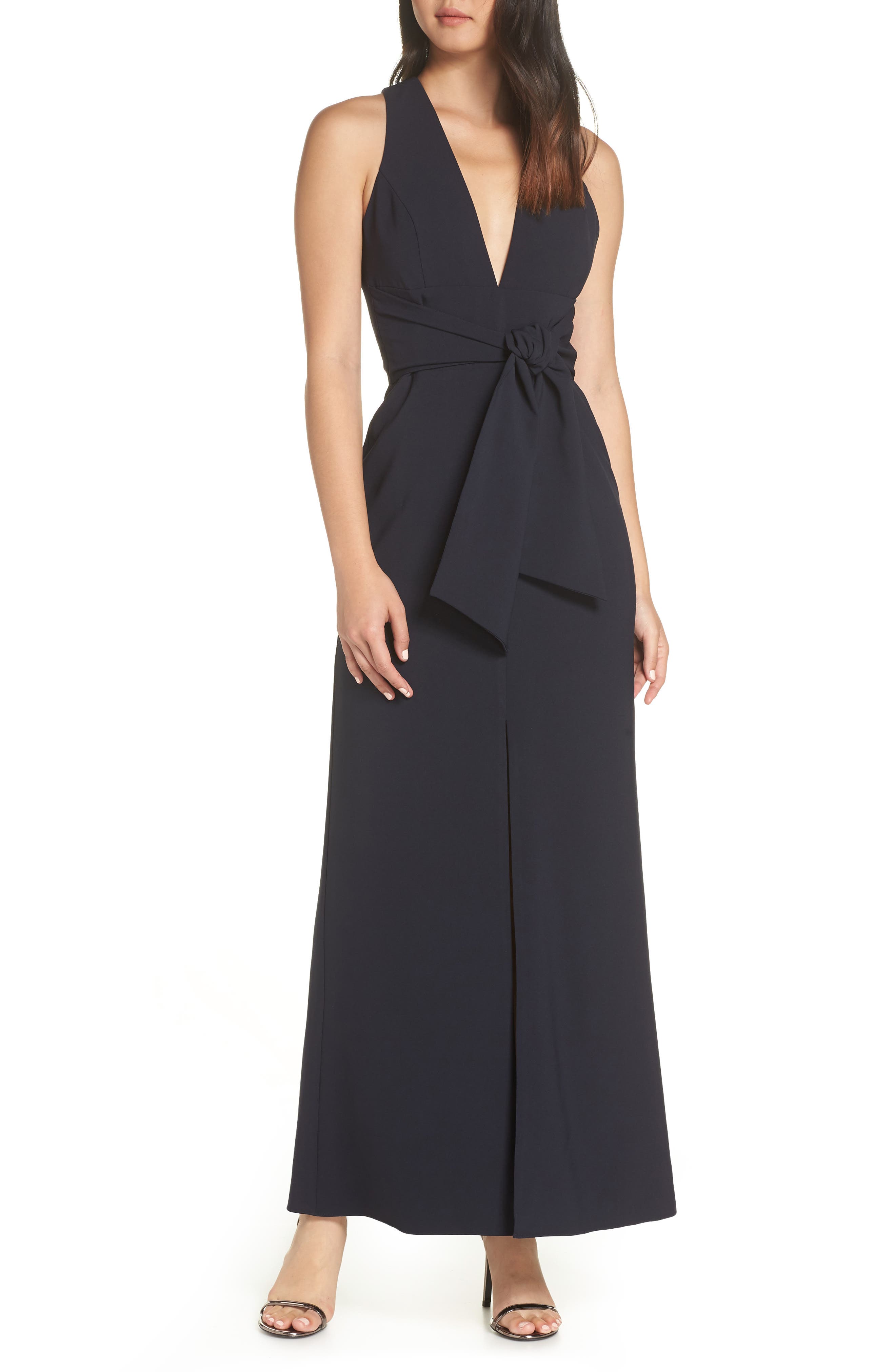 Harlyn Deep V-Neck Tie Front Evening Dress, Blue