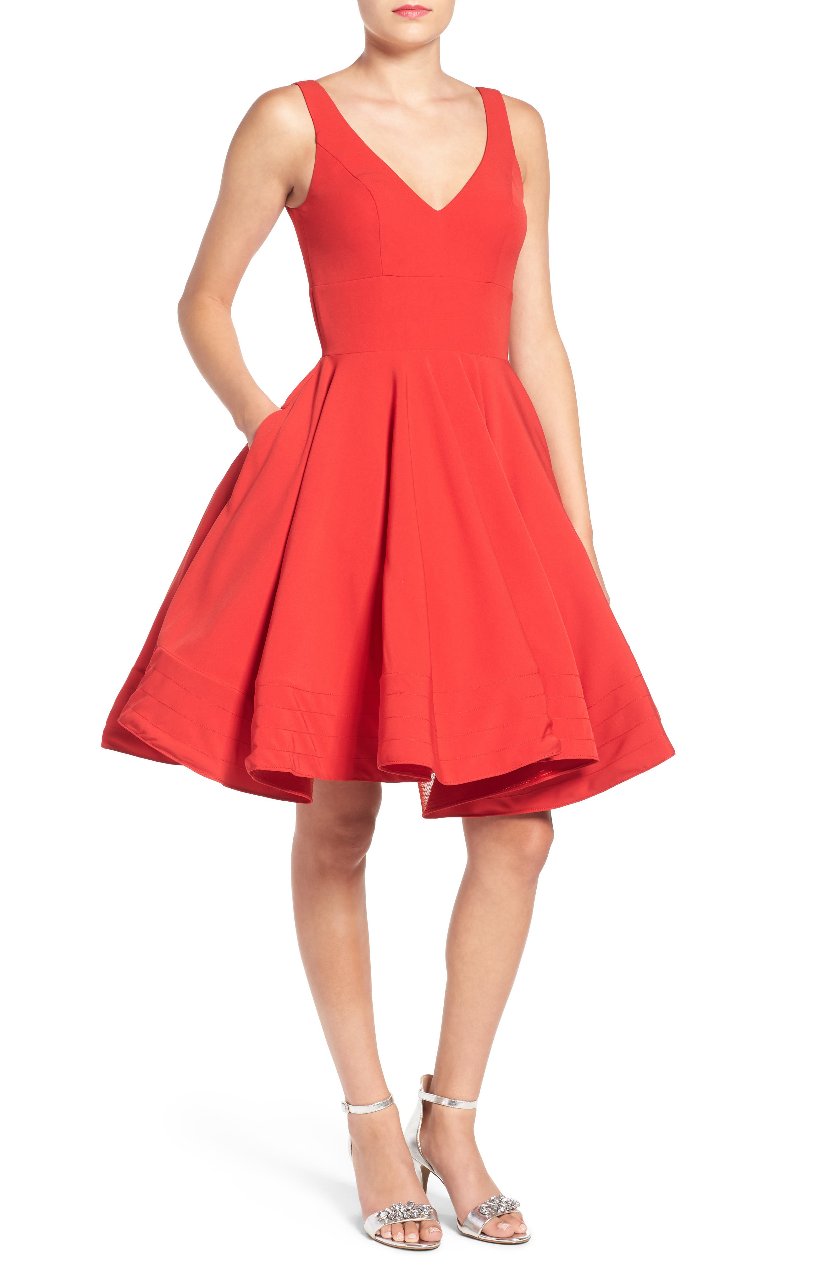 Ieena For MAC Duggal Double V-Neck Fit & Flare Party Dress