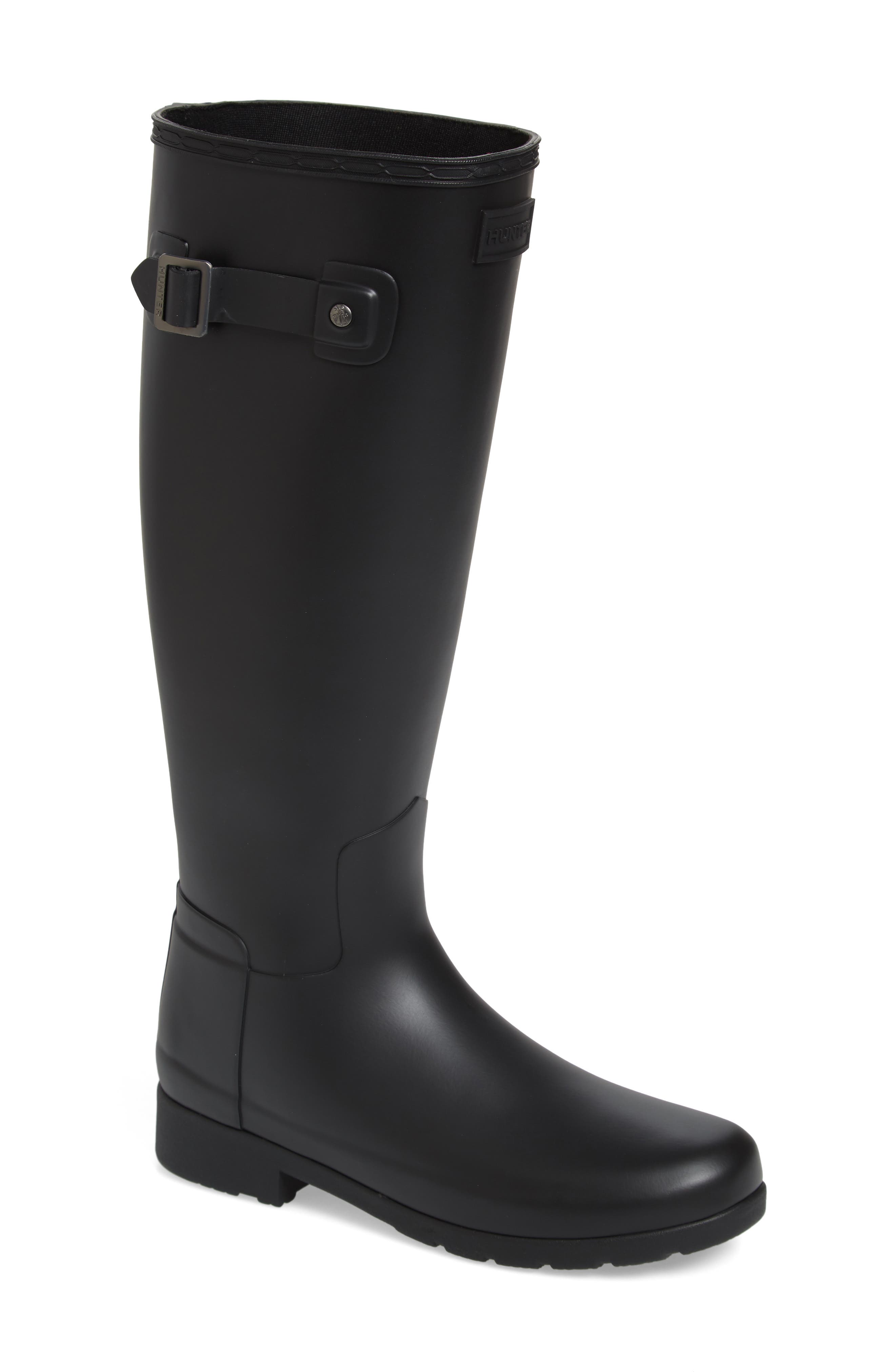 Hunter Original Refined Waterproof Rain Boot, Regular Calf- Black