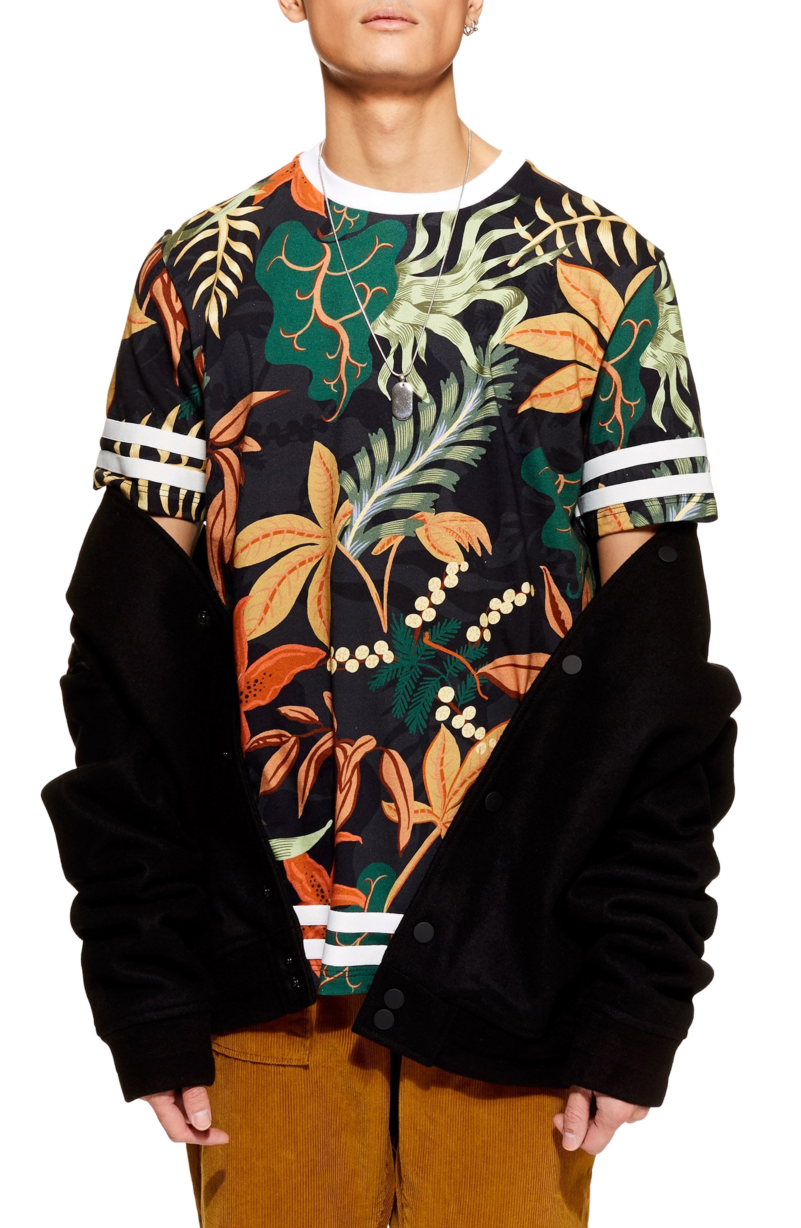 Topman Tape Floral Print T-Shirt, Black