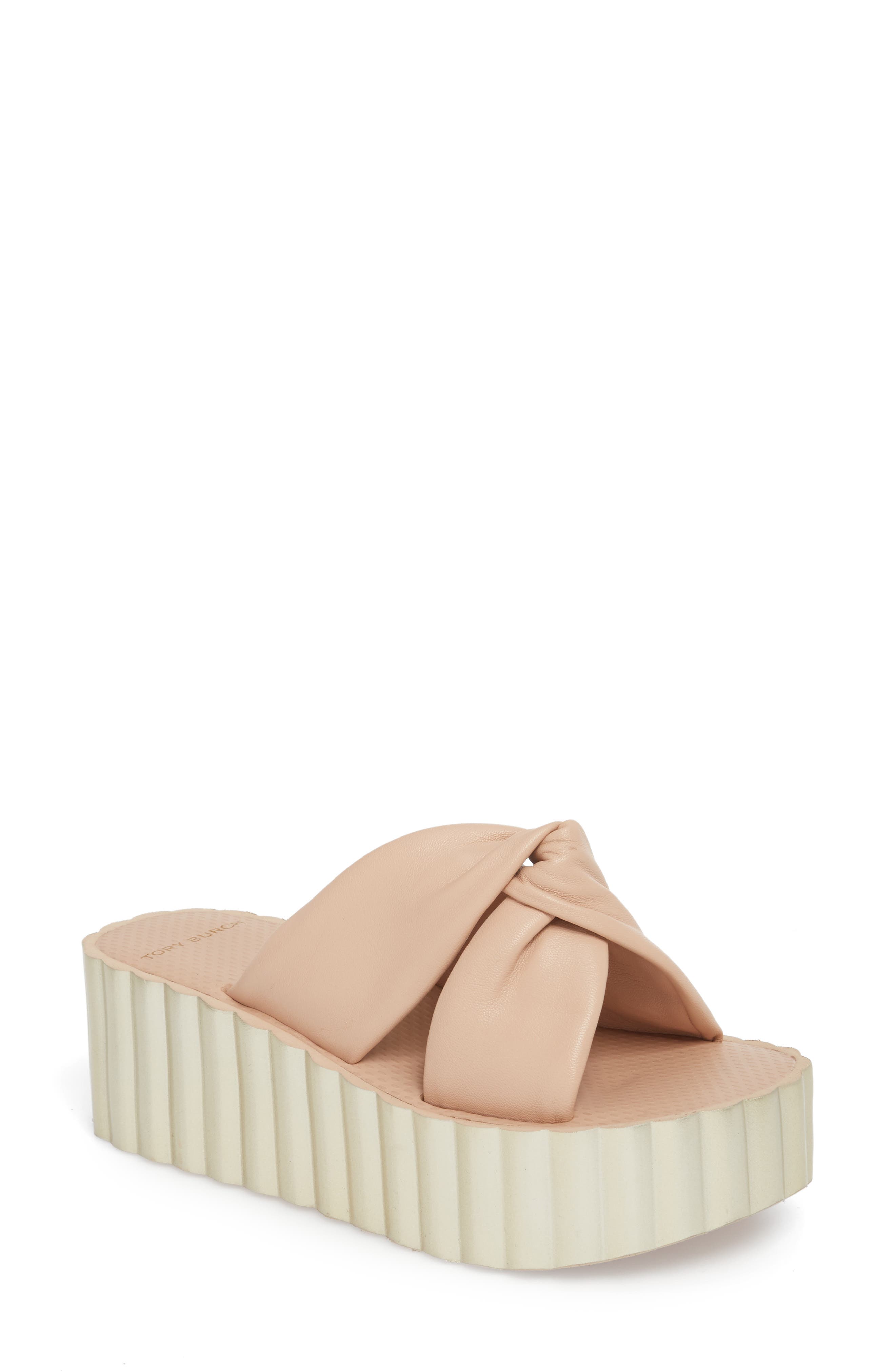 Tory Burch Scallop Platform Slide Sandal, Beige