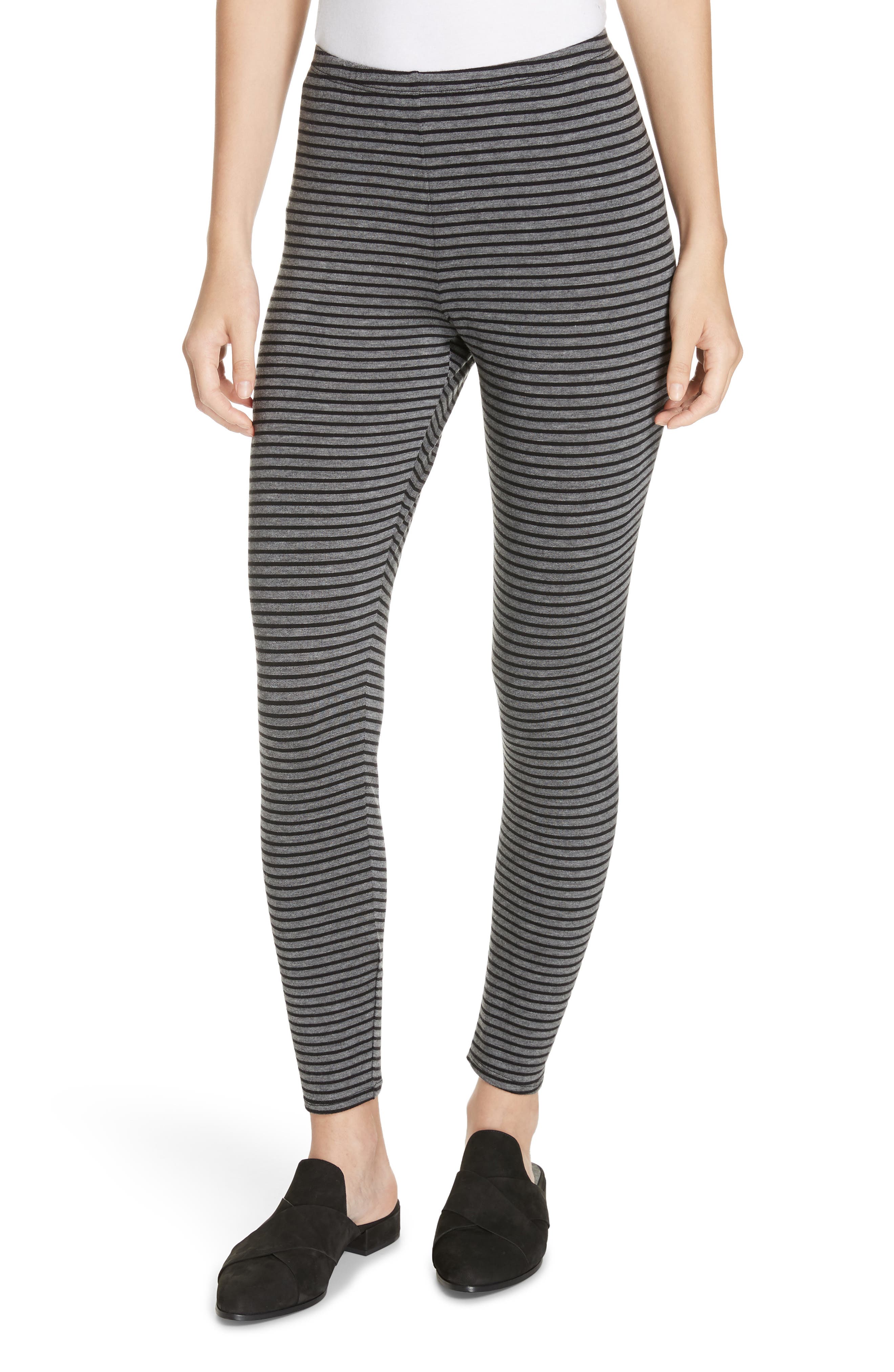 Petite Eileen Fisher Stripe Ankle Leggings, Grey