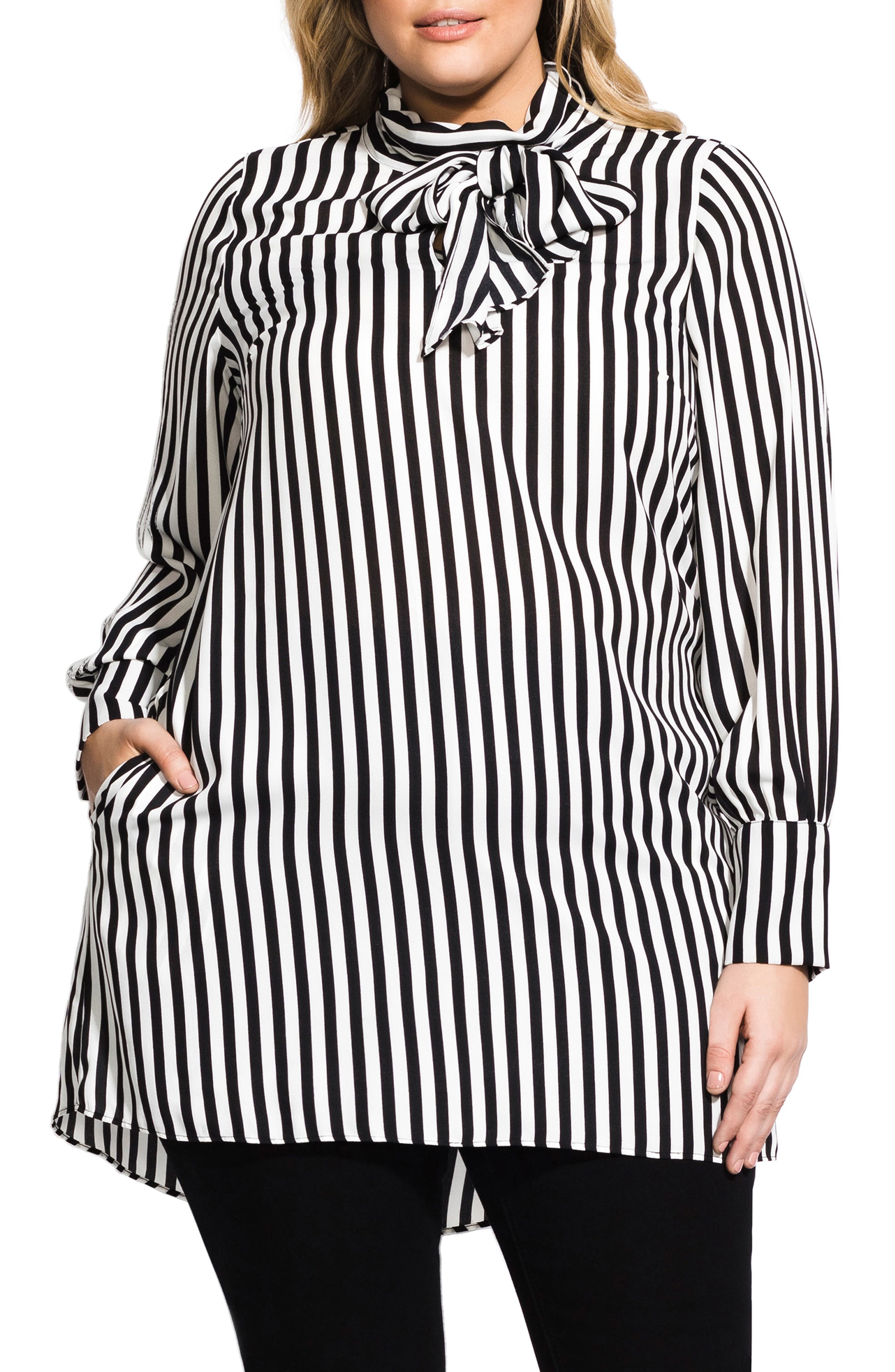 City Chic STRIPE TIE NECK TUNIC