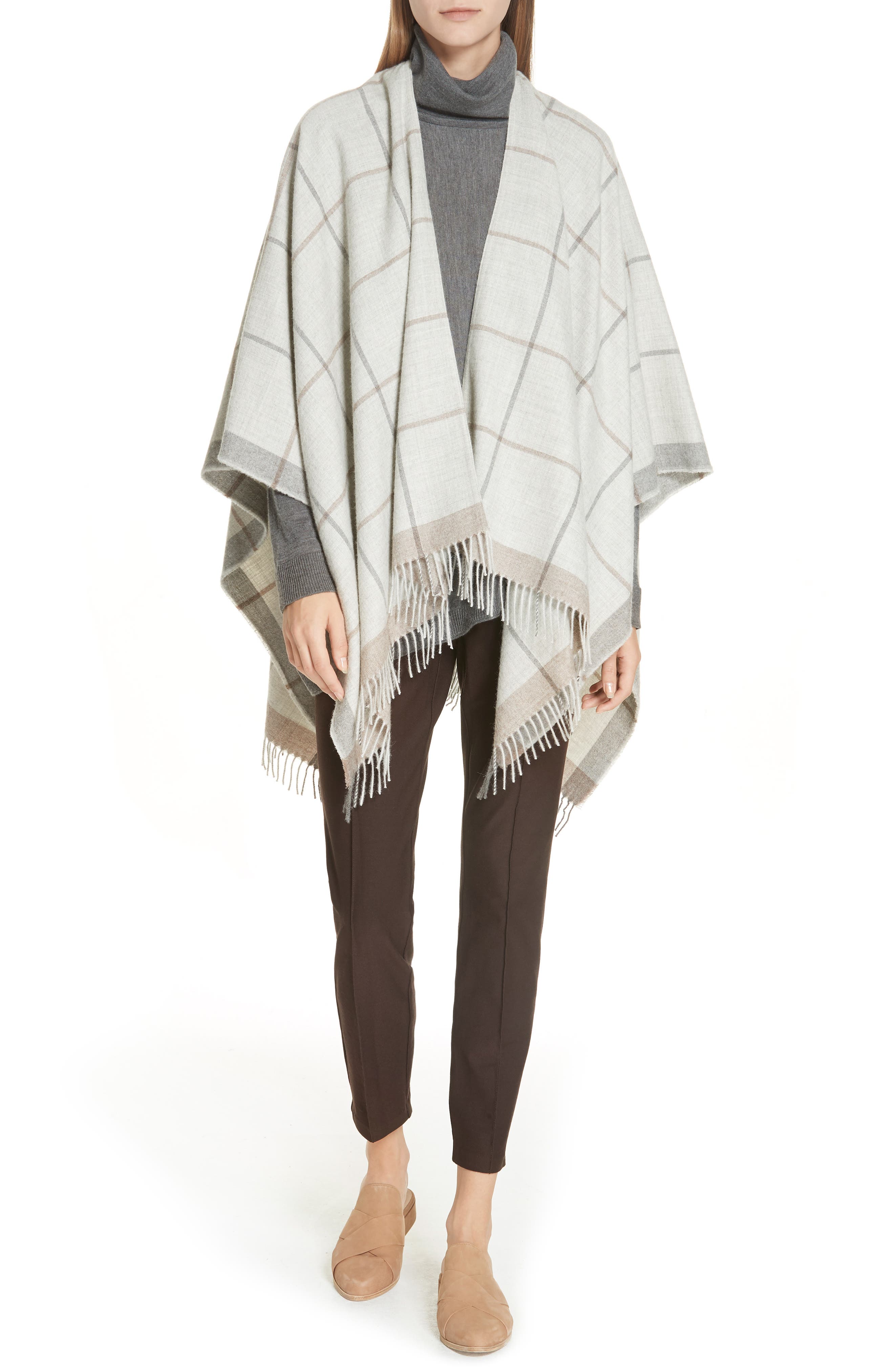 Eileen Fisher Merino Jersey Asymmetrical Turtleneck Sweater, Grey