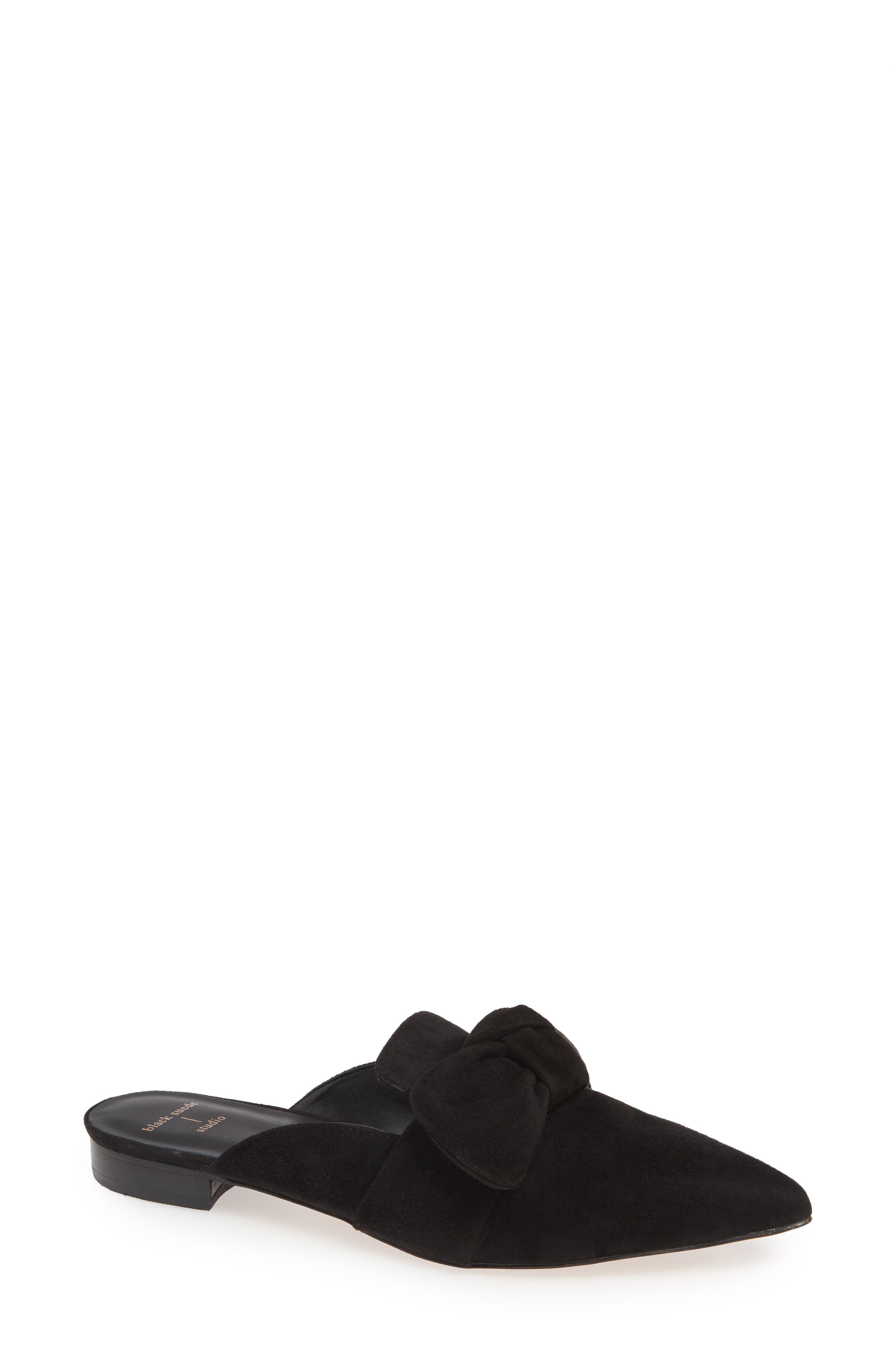 Black Suede Studio Holly Bow Mule- Black