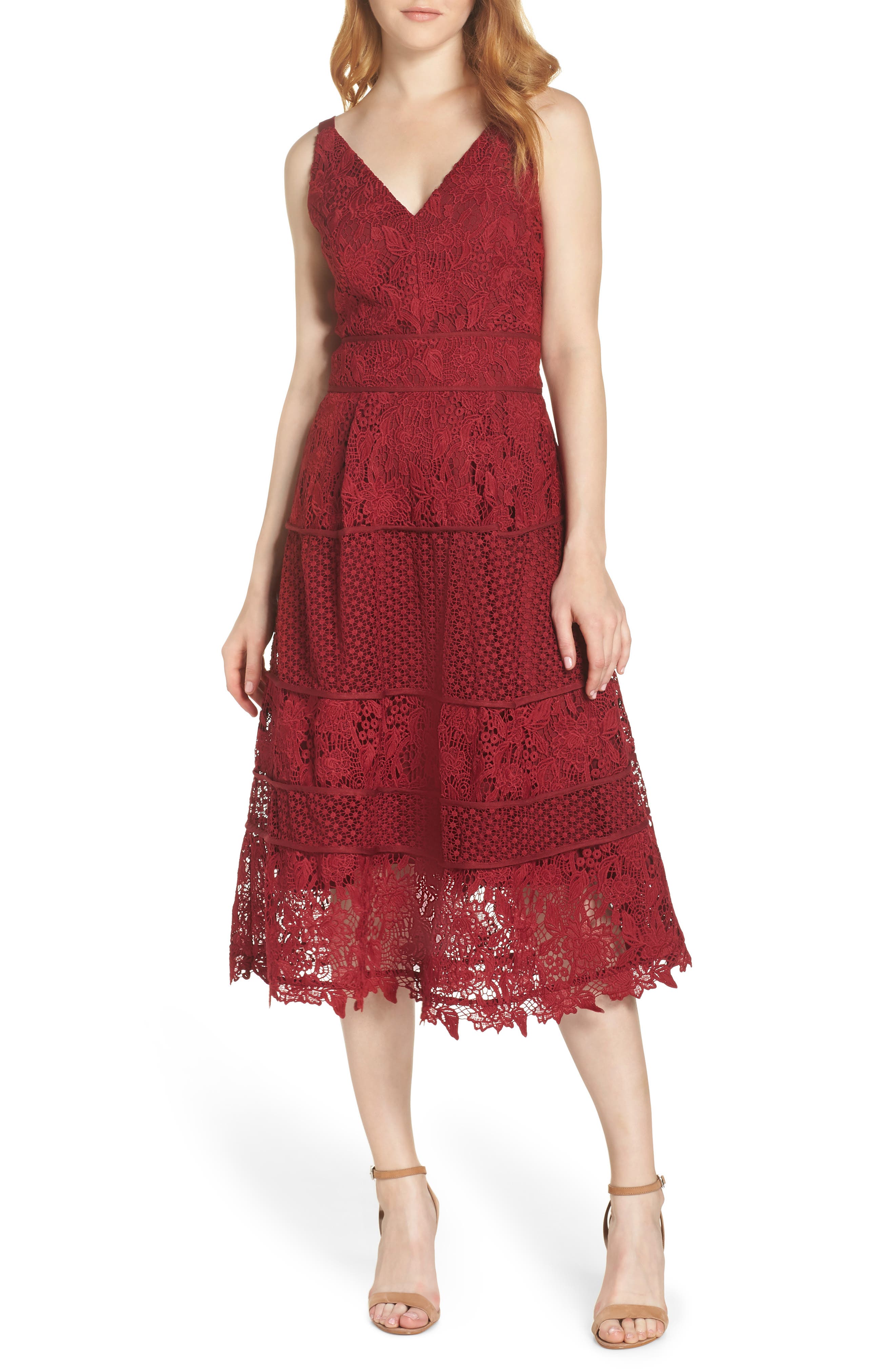 Adelyn Rae Beatrice Multi Style Lace Fit & Flare Dress, Red