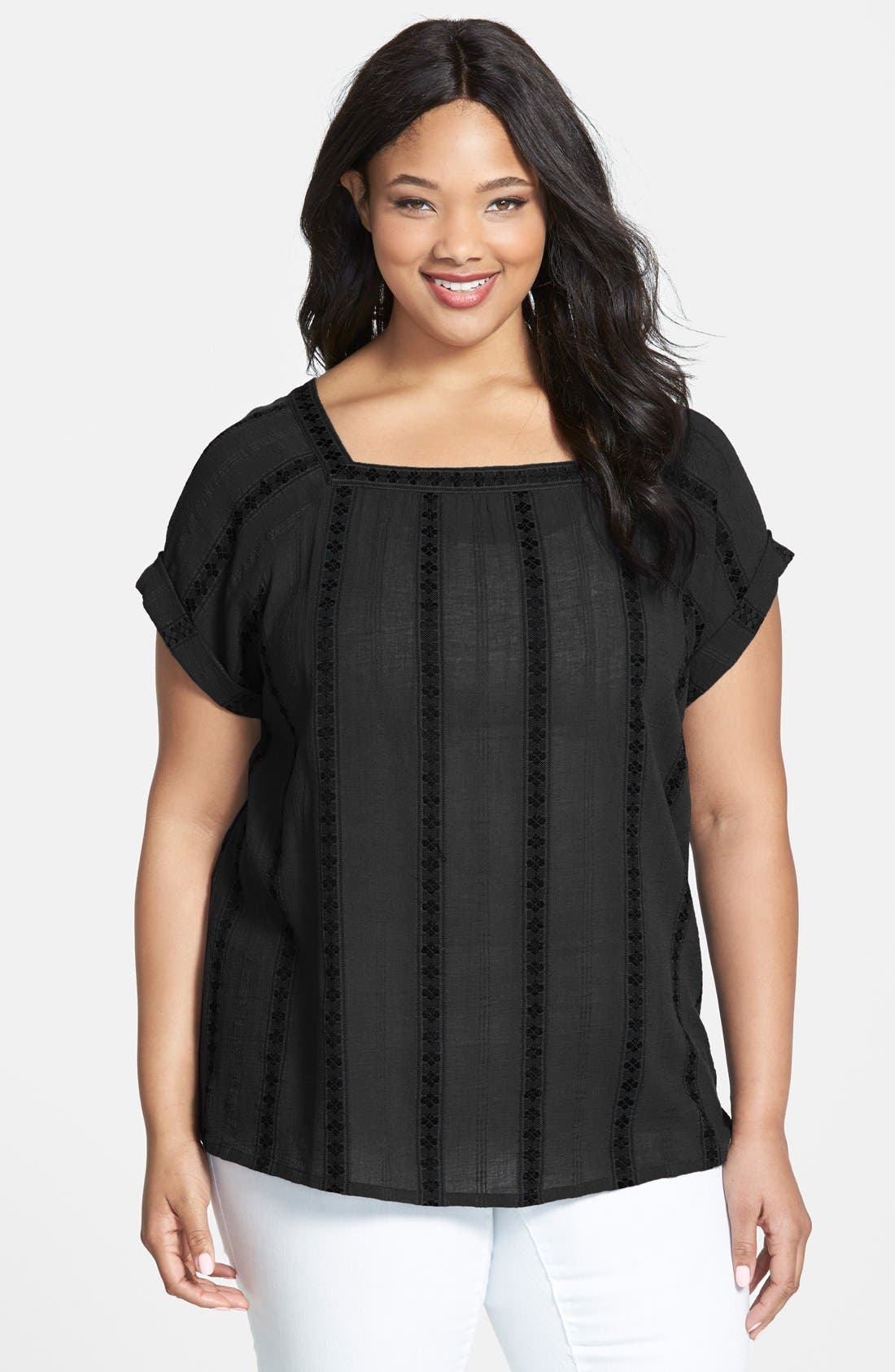 Caslon® Square Neck Embroidered Blouse (Plus Size) Nordstrom