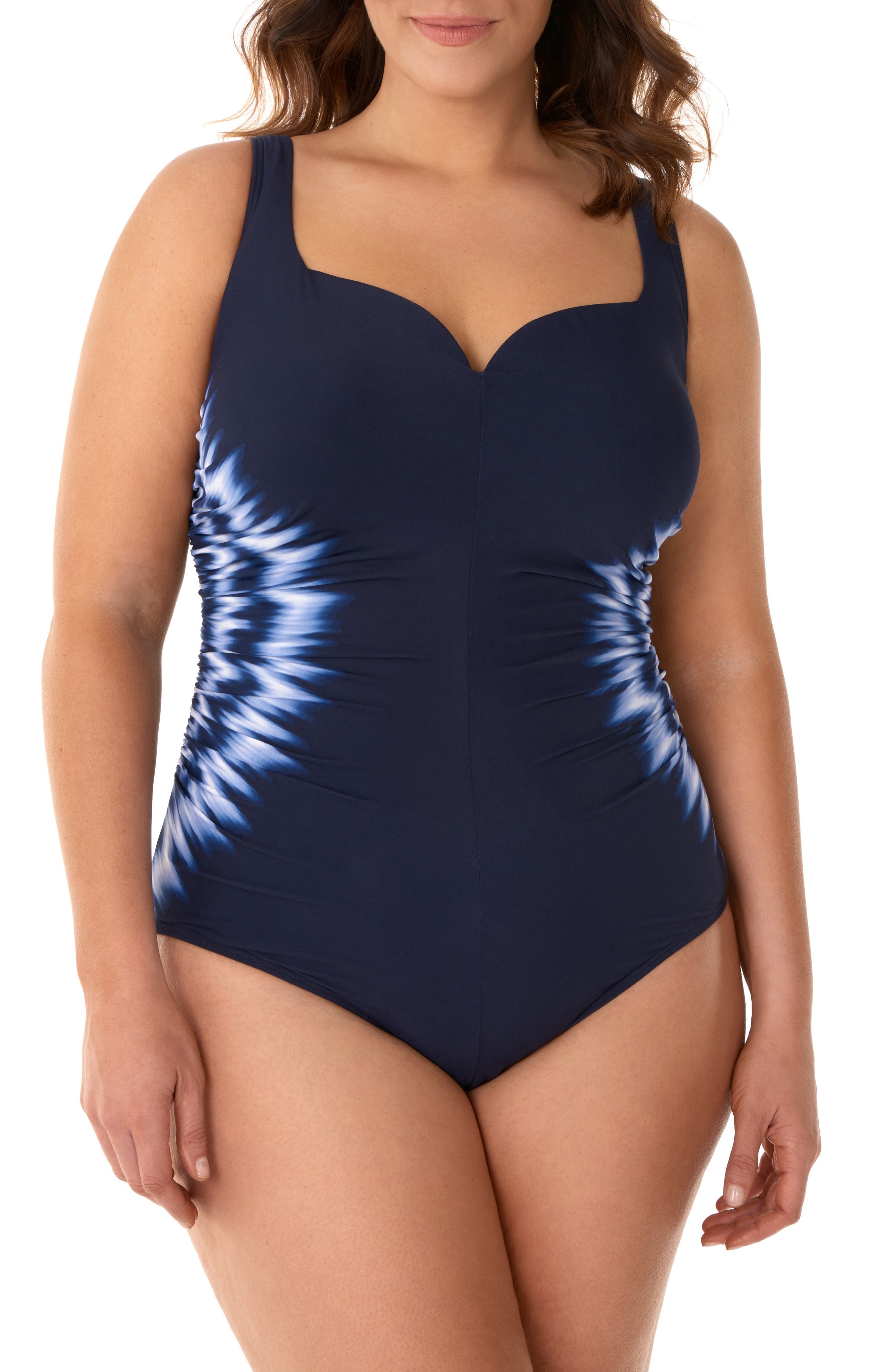 Plus Size Miraclesuit Sound Waves Temptress One-Piece Swimsuit, Blue