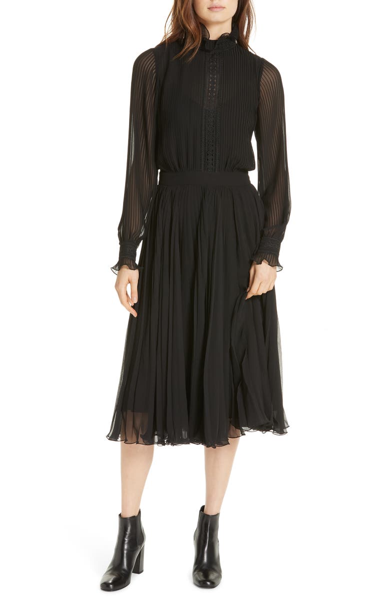 polo ralph lauren pleated georgette dress Dress Lauren Lace Polo Ralph Lauren Lace-trim Pleated Georgette Dress In Polo Black