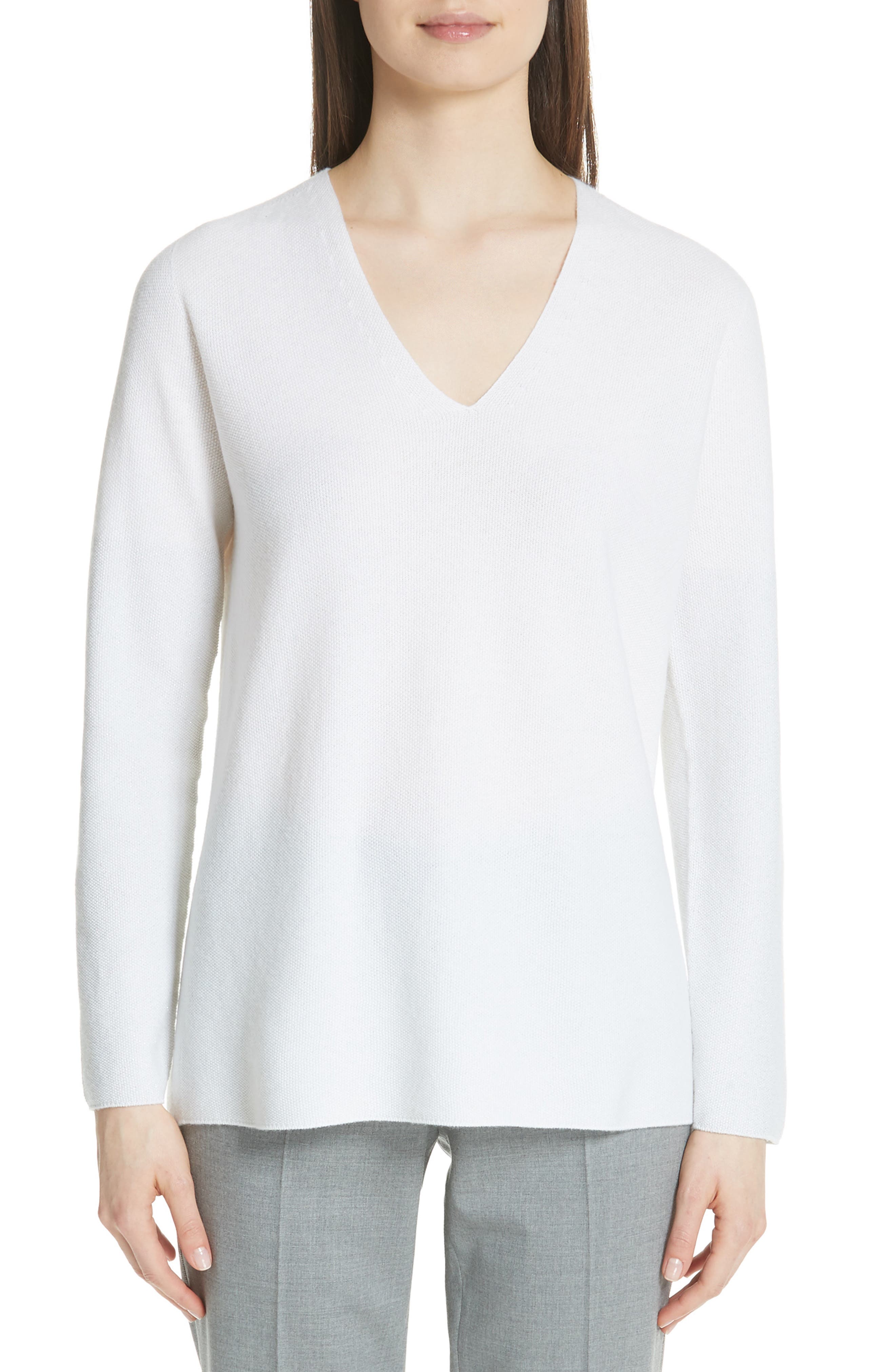 Fabiana Filippi Metallic Sleeve Merino Wool, Silk & Cashmere Sweater, 8 IT - White