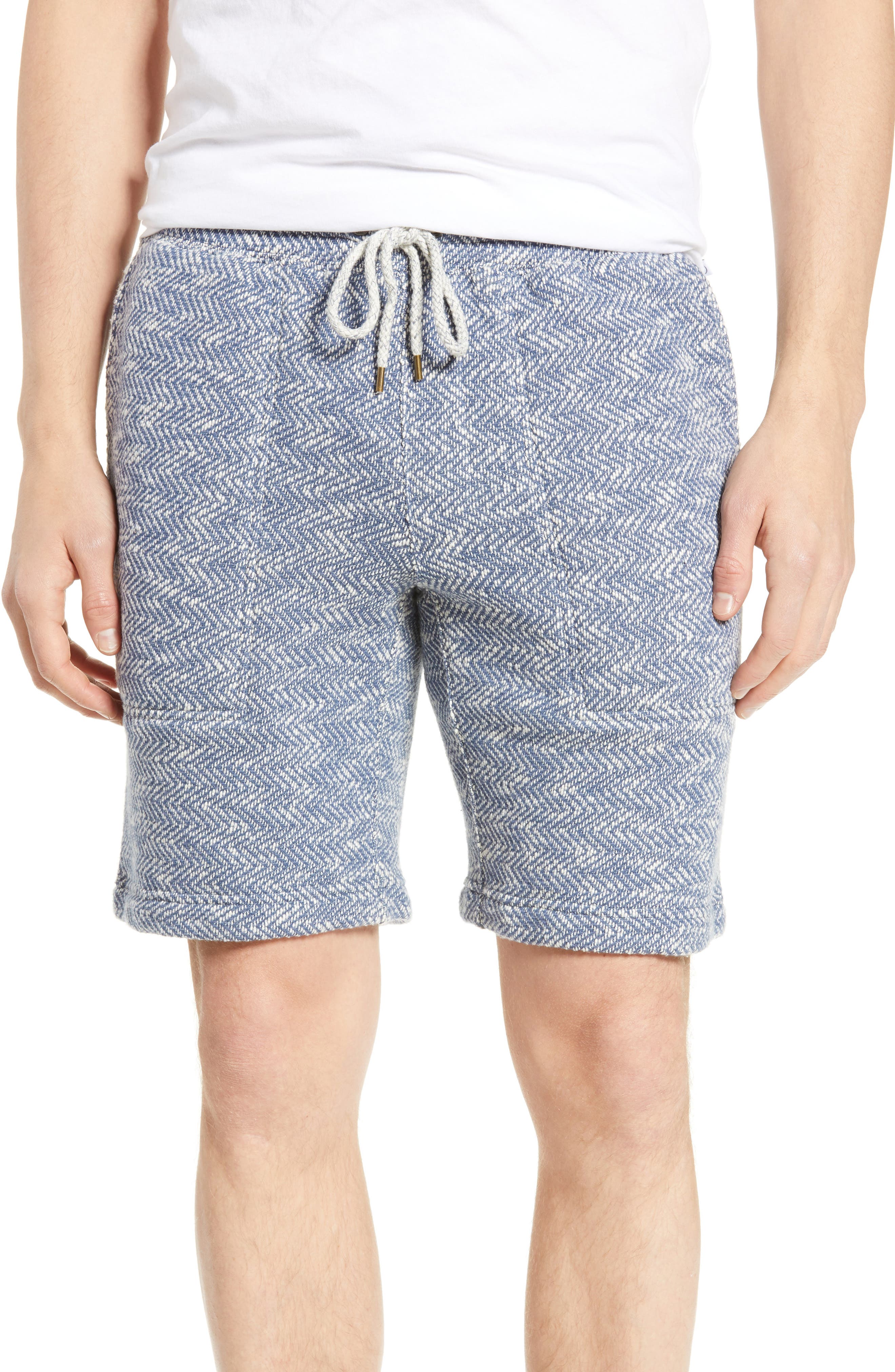 Faherty Interloop Herringbone Knit Shorts, Blue