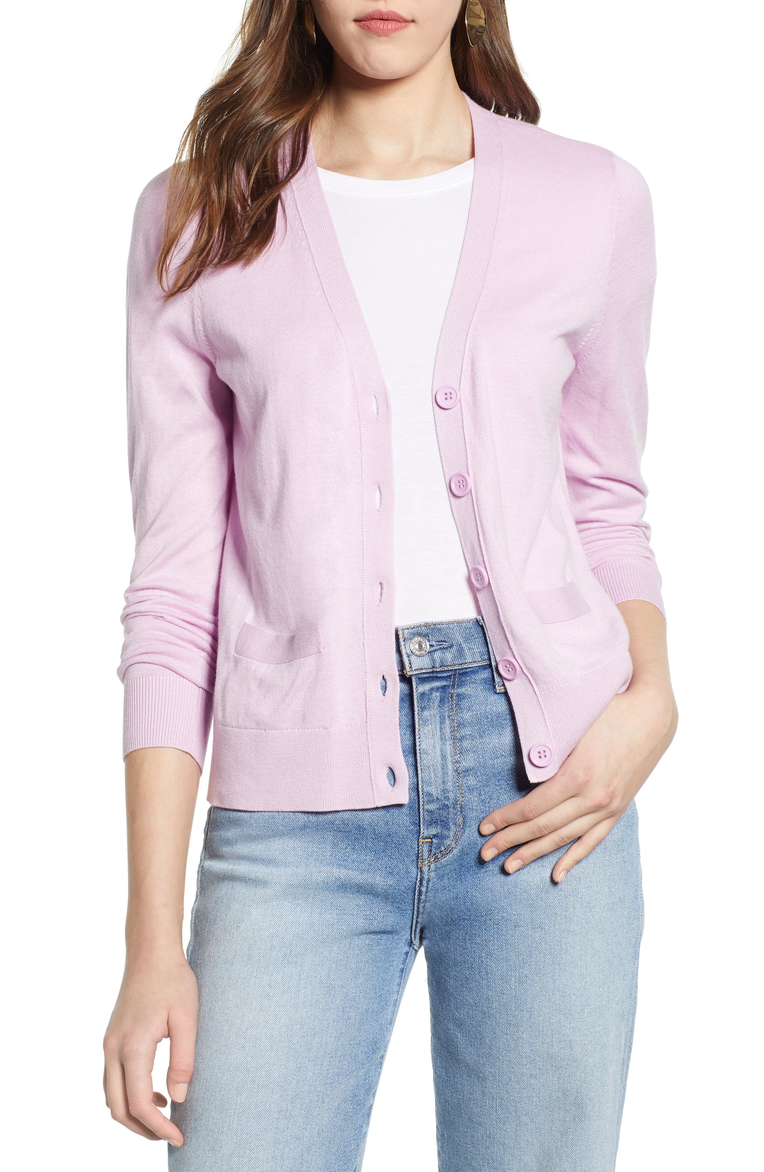 Petite Halogen V-Neck Cardigan, Purple