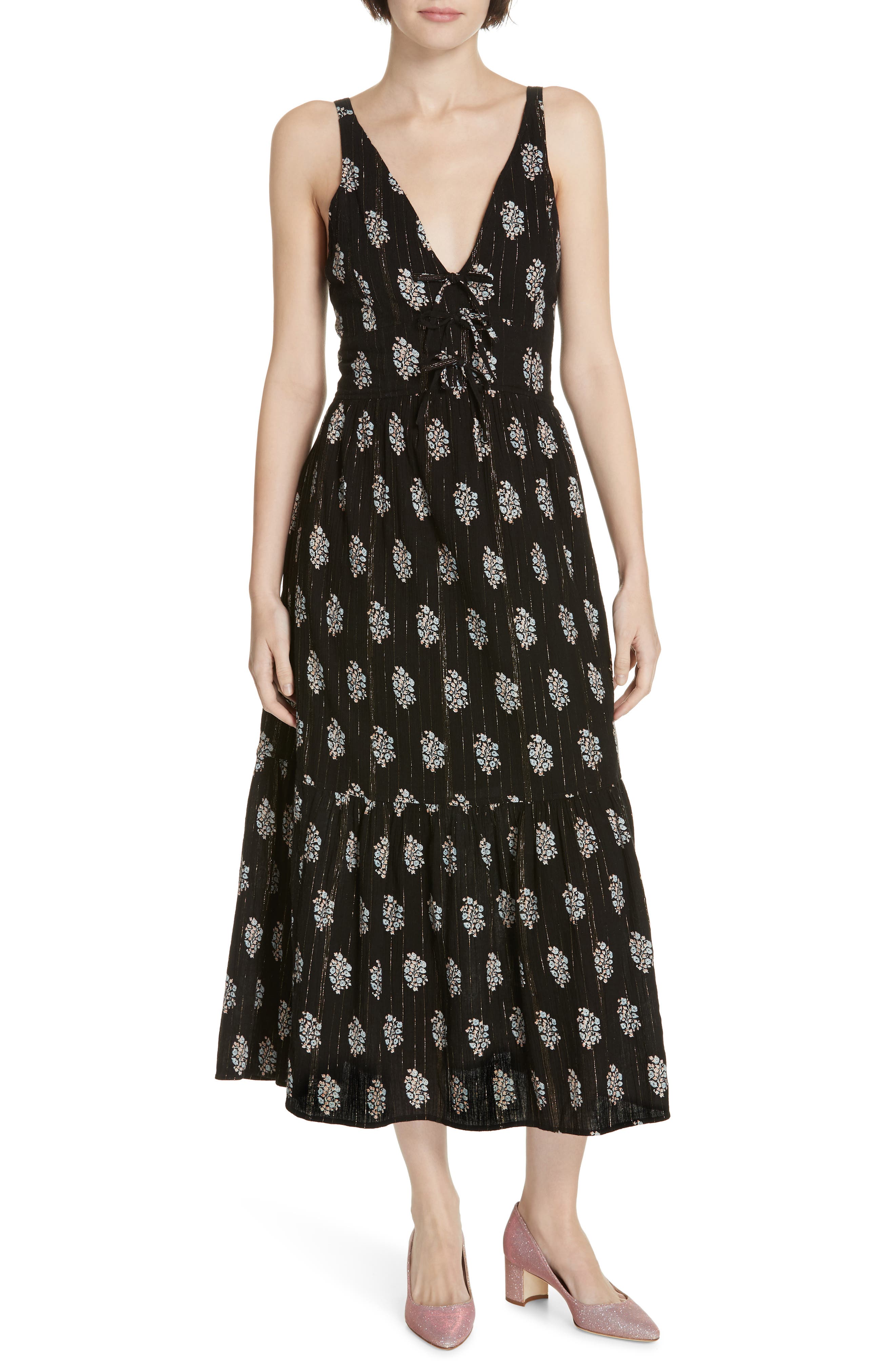 La Vie Rebecca Taylor Jaipur Midi Floral Dress, Black