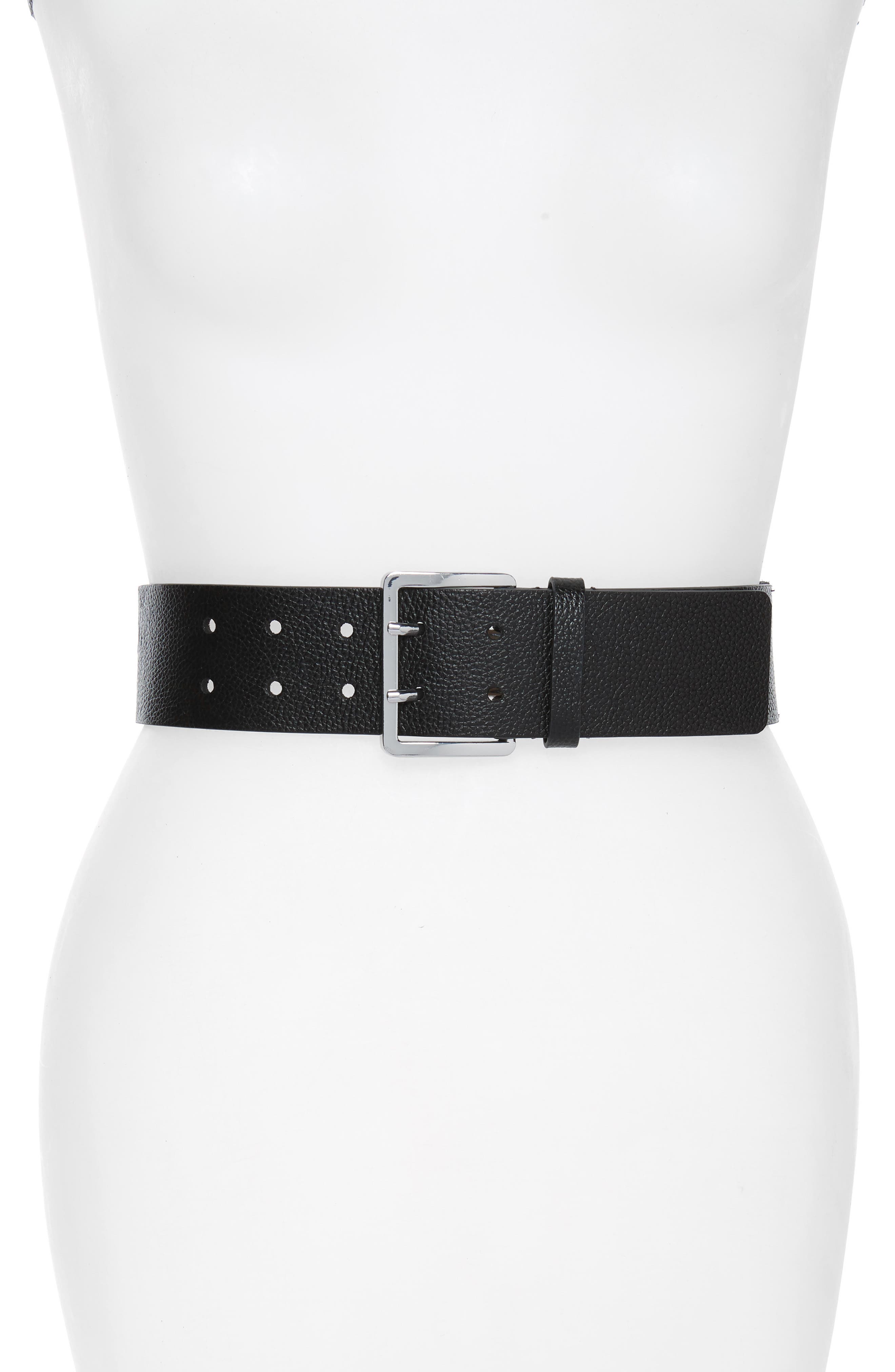 Michael Michael Kors Suede Fringe Leather Belt, Black/ Pol Silver
