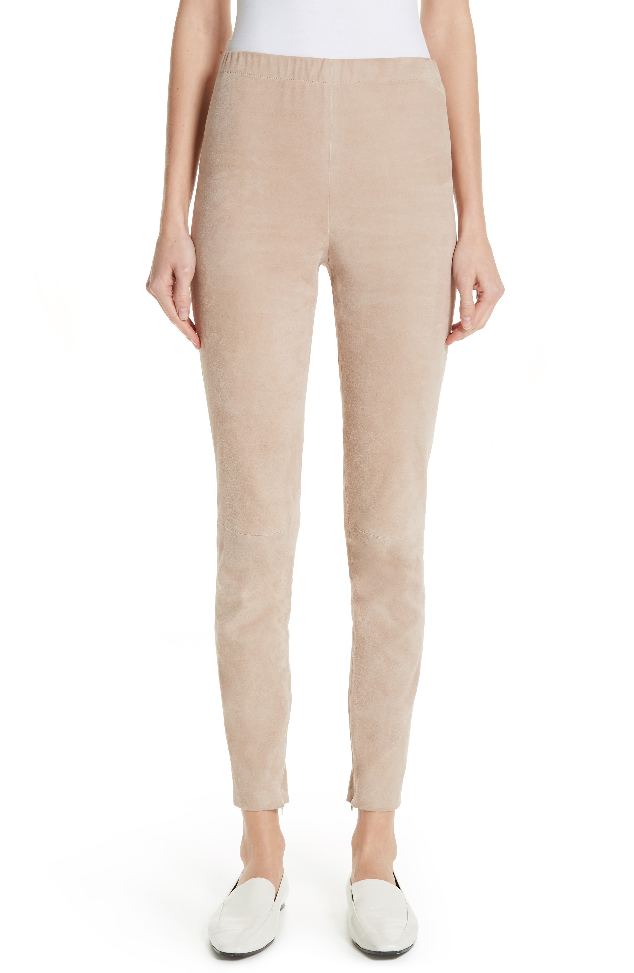 St. John Collection Stretch Suede Ankle Leggings, Grey