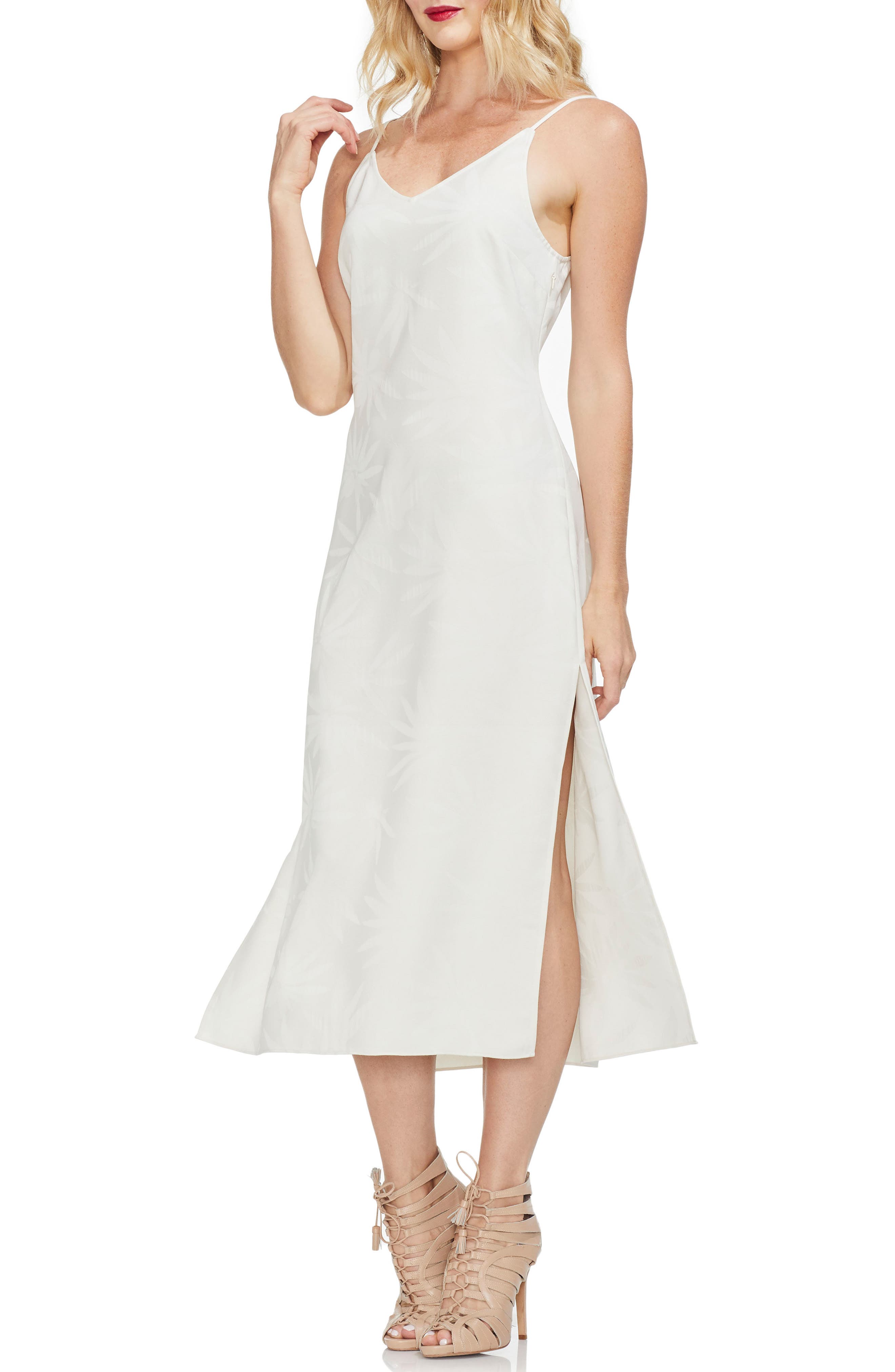 Vince Camuto Leaf Print Jacquard Crepe Slipdress, Ivory