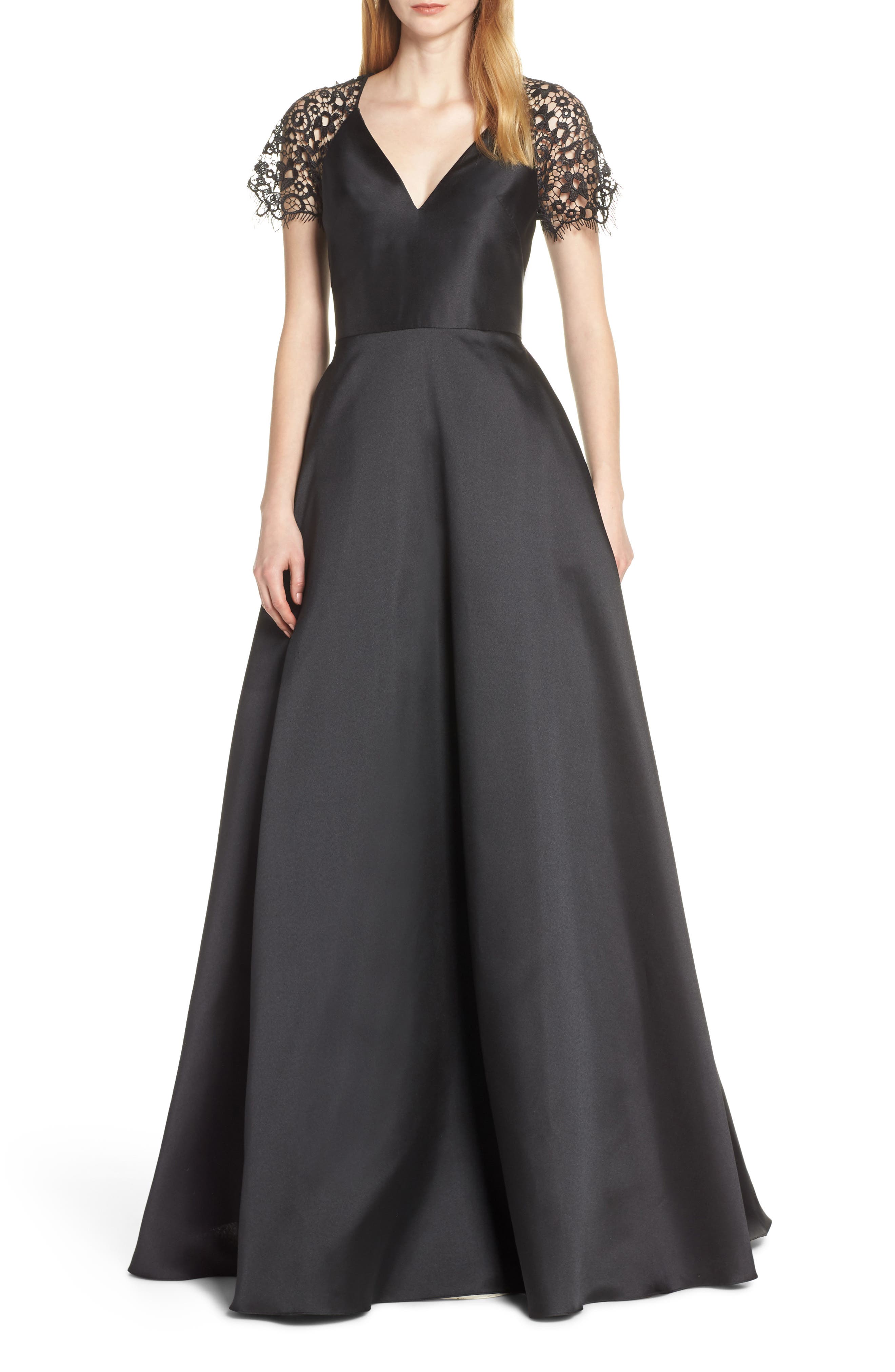 Ml Monique Lhuillier Lace Sleeve Ball Gown