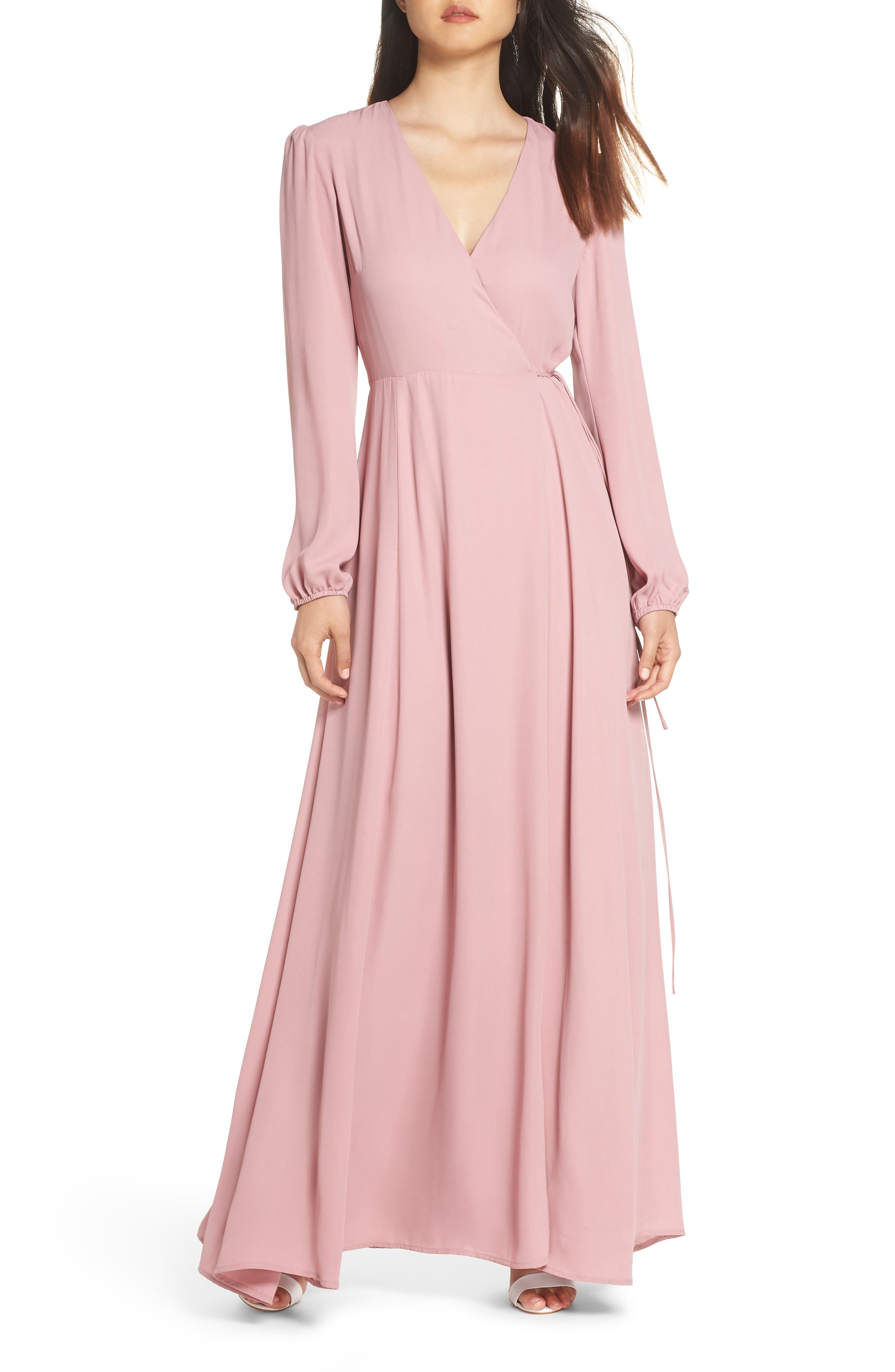 Wayf Lila Long Sleeve Wrap Gown