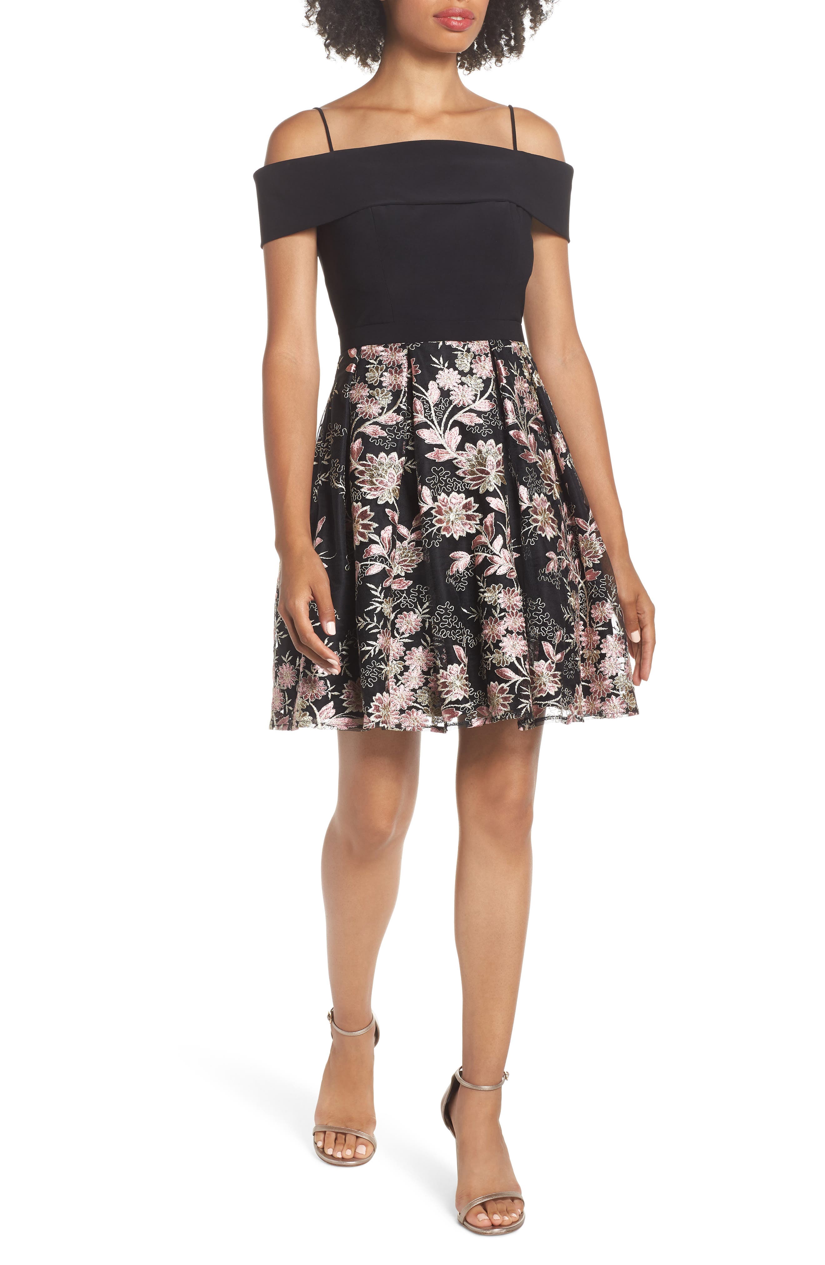Morgan & Co. Foldover Neckline Party Dress, Black