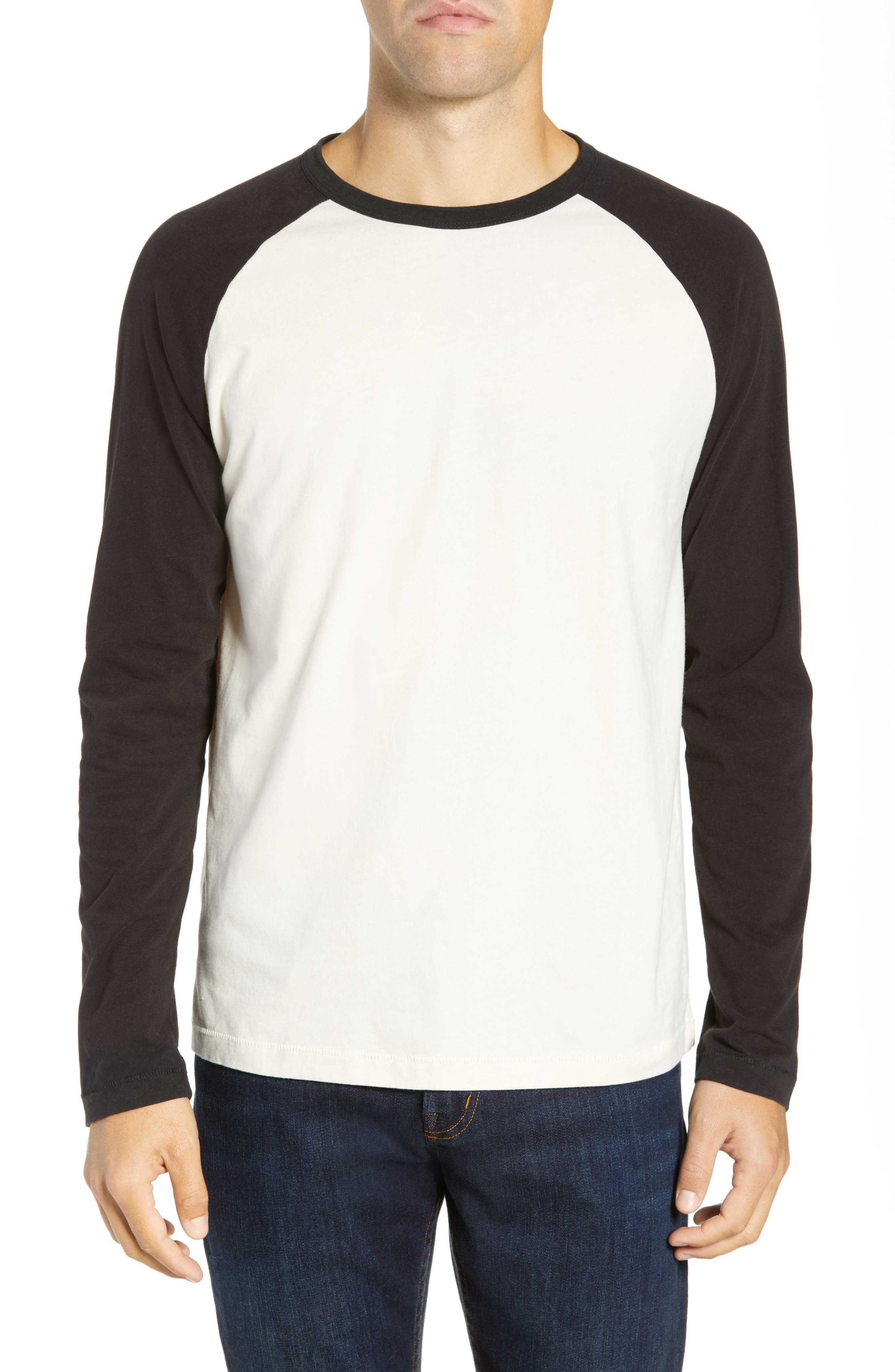 French Connection Contrast Sleeve Regular Fit Cotton T-Shirt, Grey