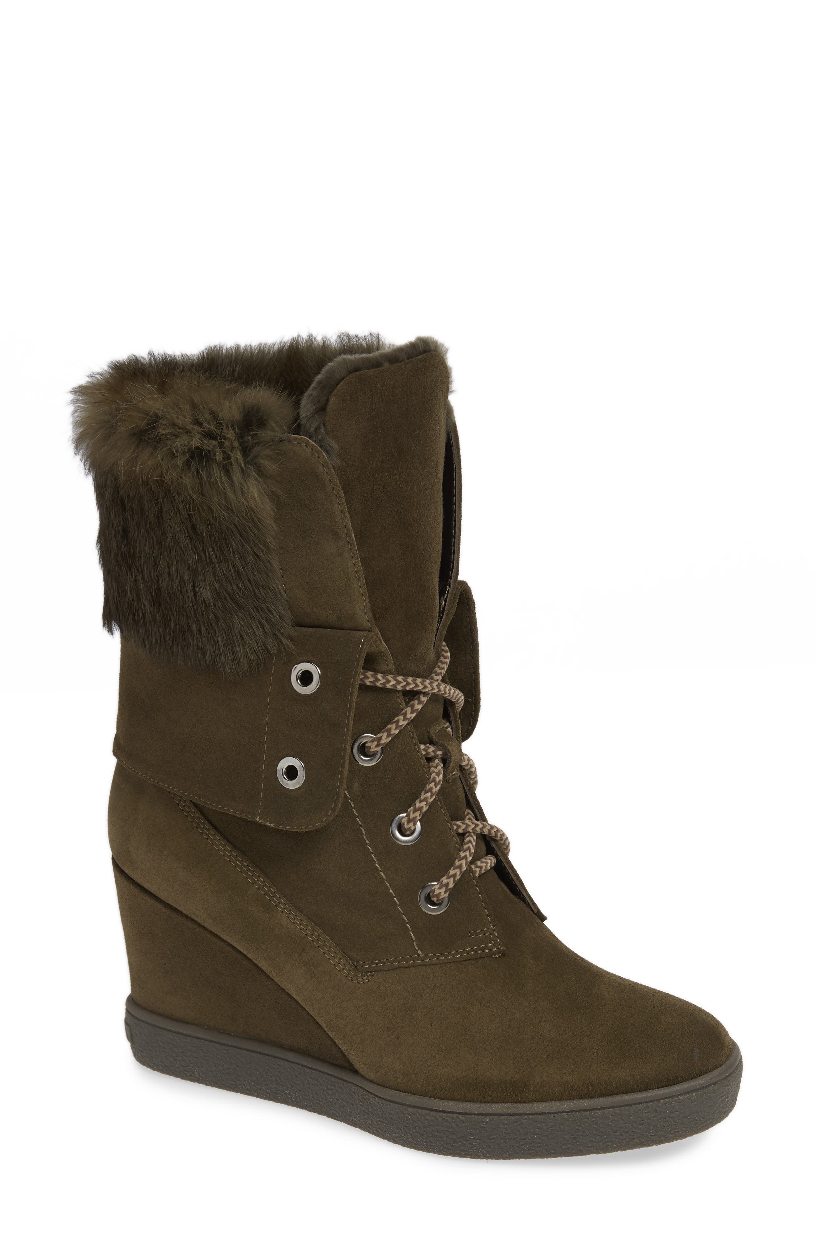 Aquatalia Cordelia Water Resistant Genuine Rabbit Fur Boot, Green