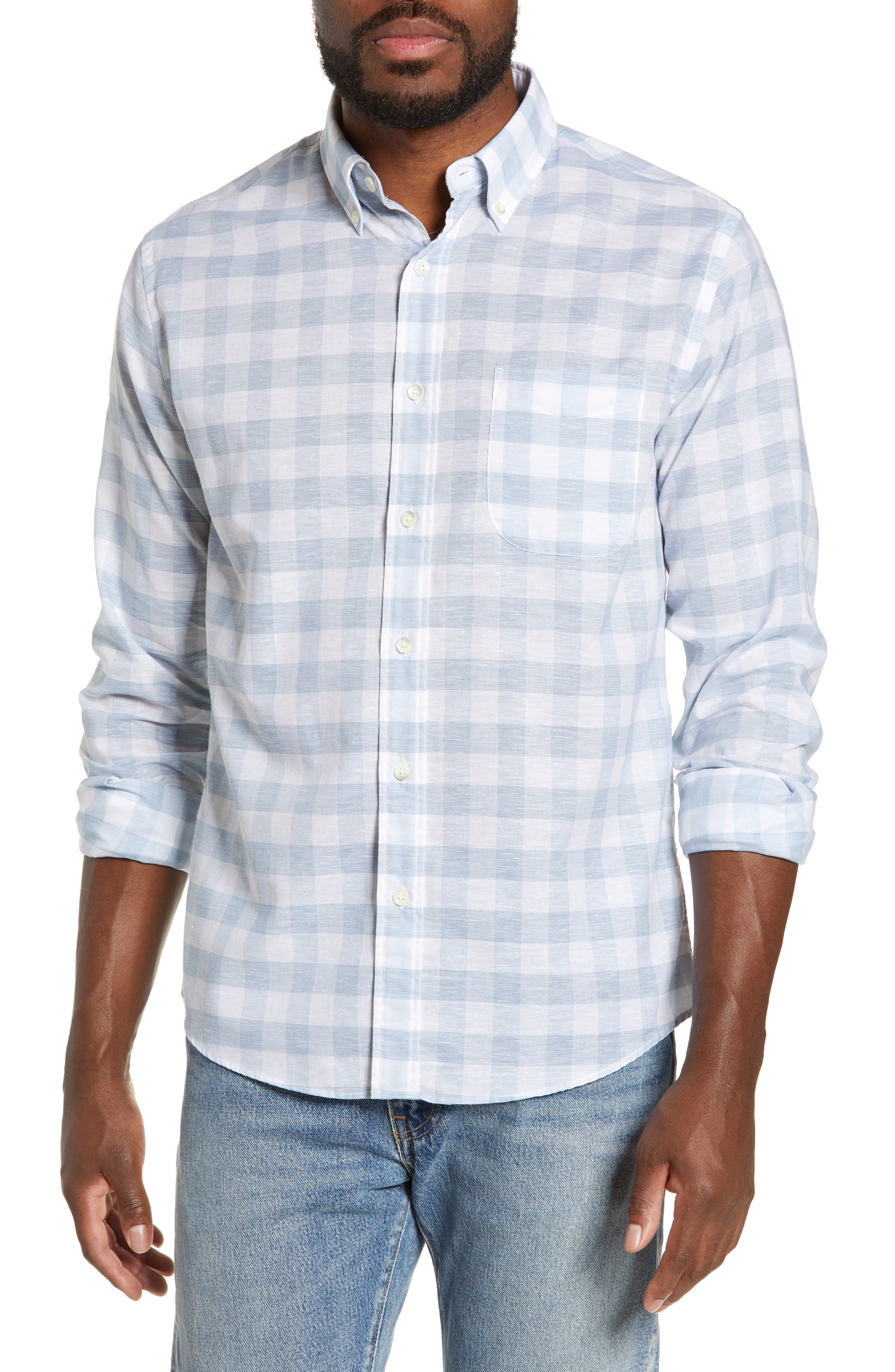 Faherty Summer Blend Regular Fit Buffalo Check Sport Shirt, White