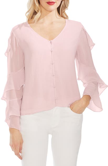Vince Camuto Tops TIERED SLEEVE BUTTON CHIFFON TOP