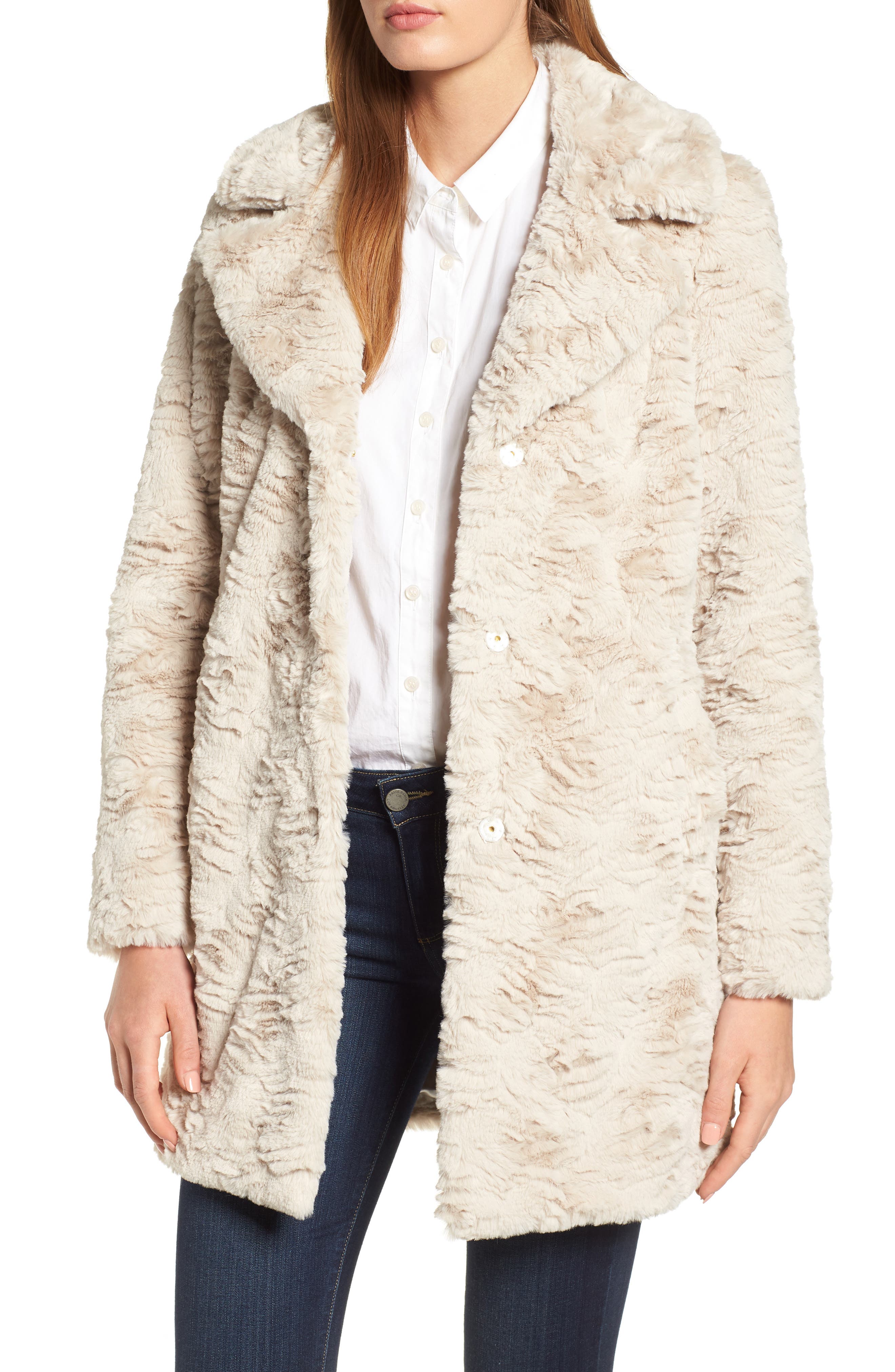 Textured Faux Fur Coat,
 Main,
 color, SAND