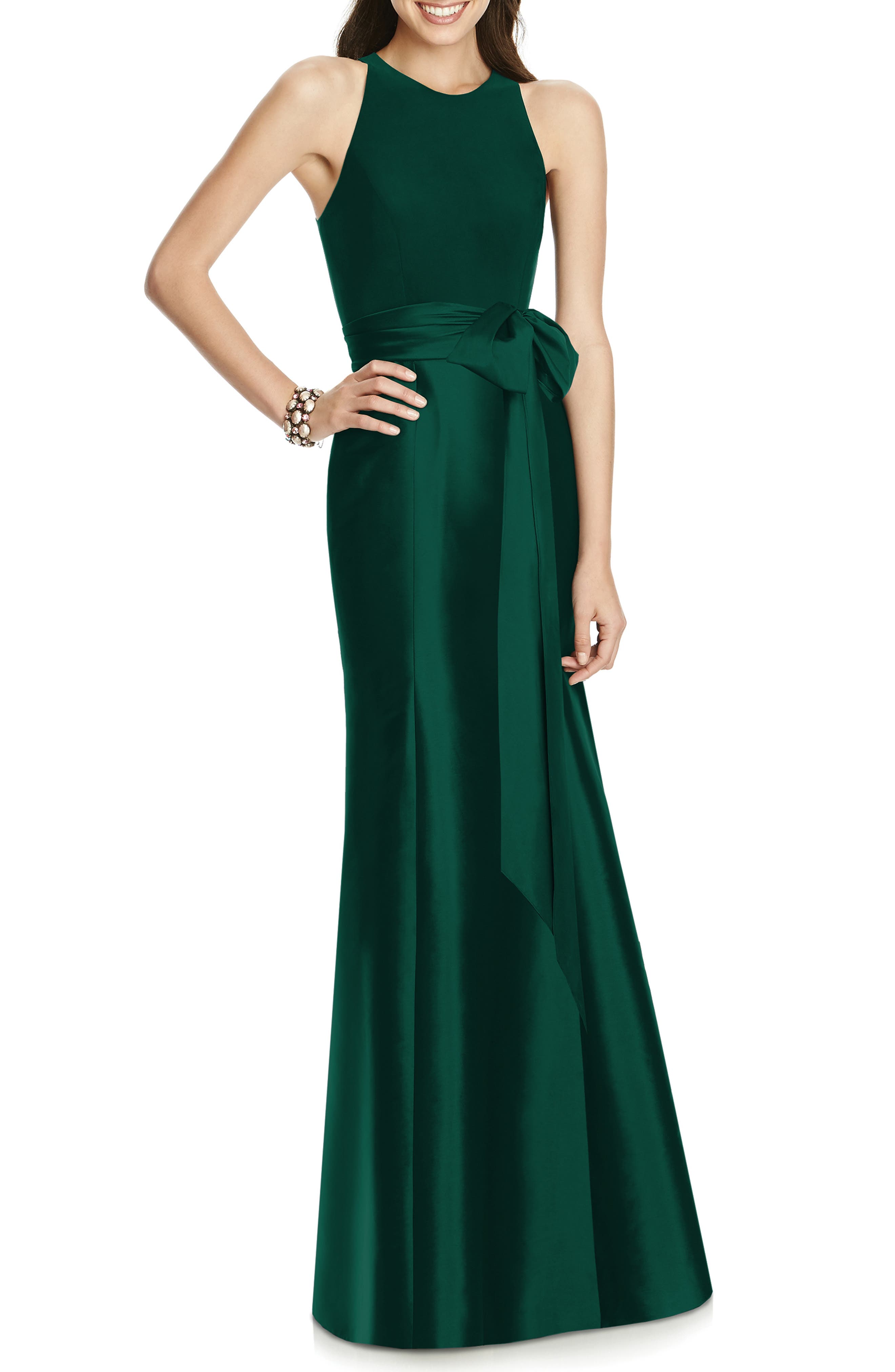 Alfred Sung Mikado Jersey Bodice Trumpet Gown, Green