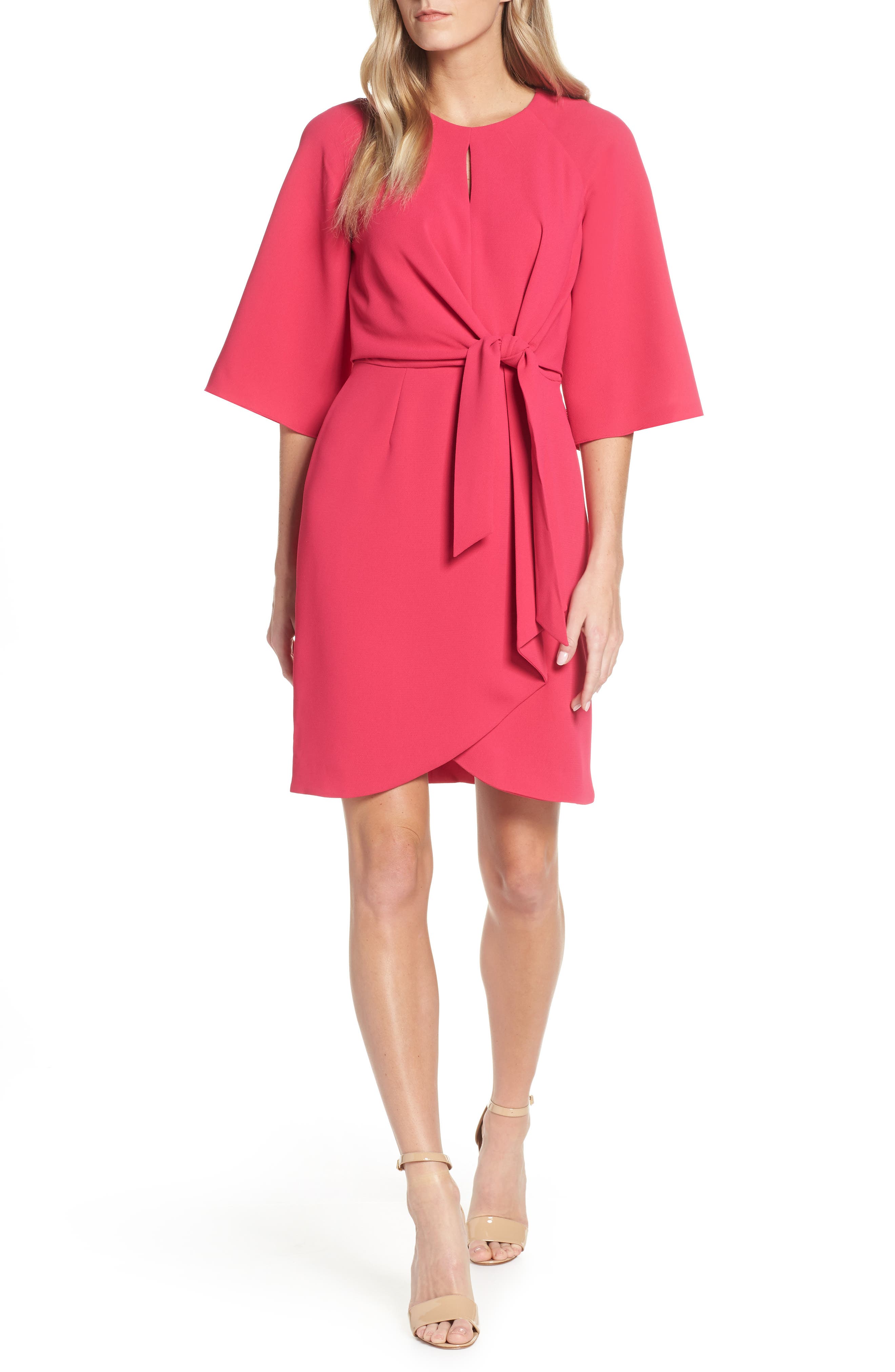 Tahari Tie Front Crepe Sheath Dress, Pink