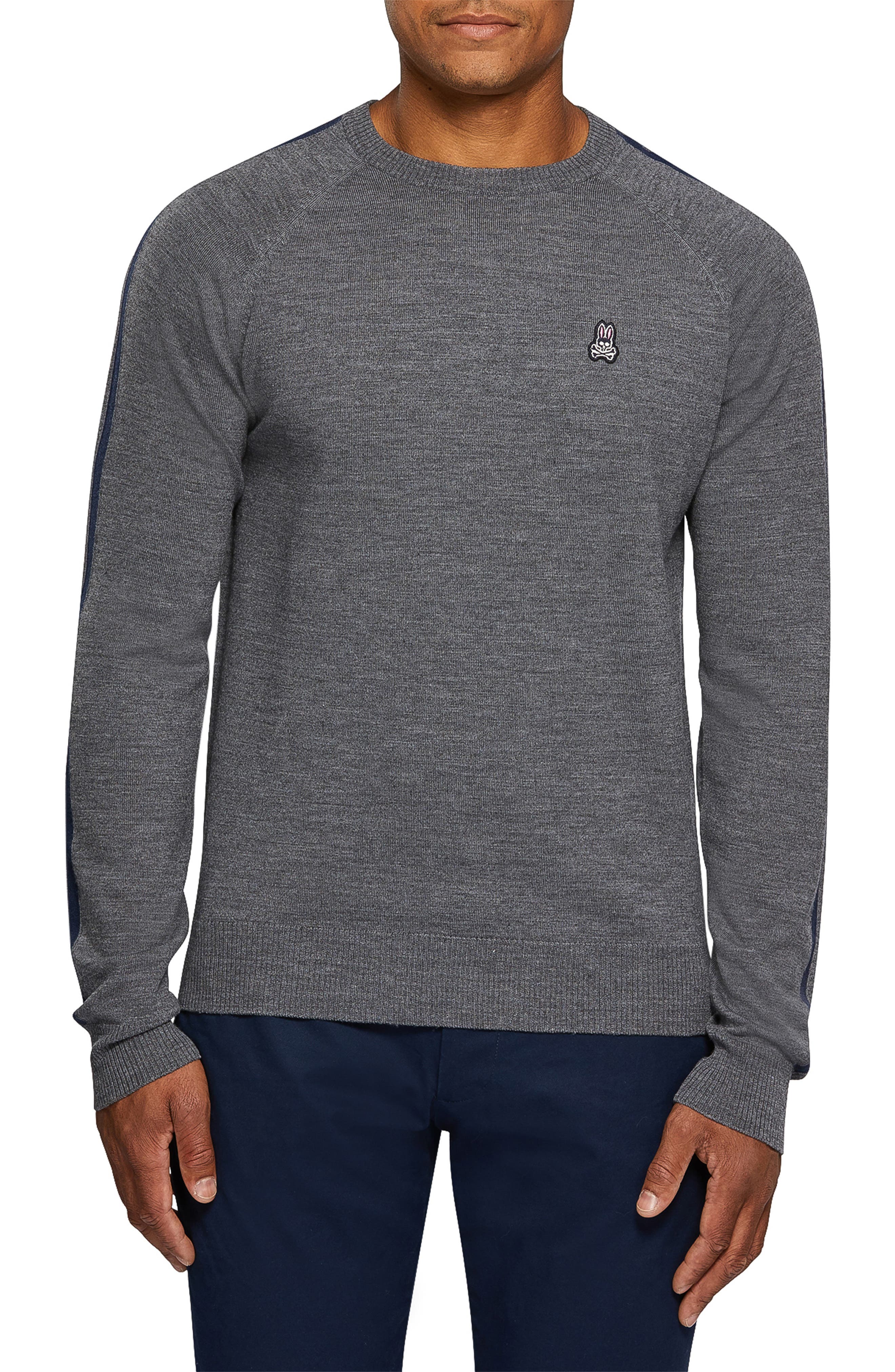 Psycho Bunny Raglan Merino Wool Sweater, Grey