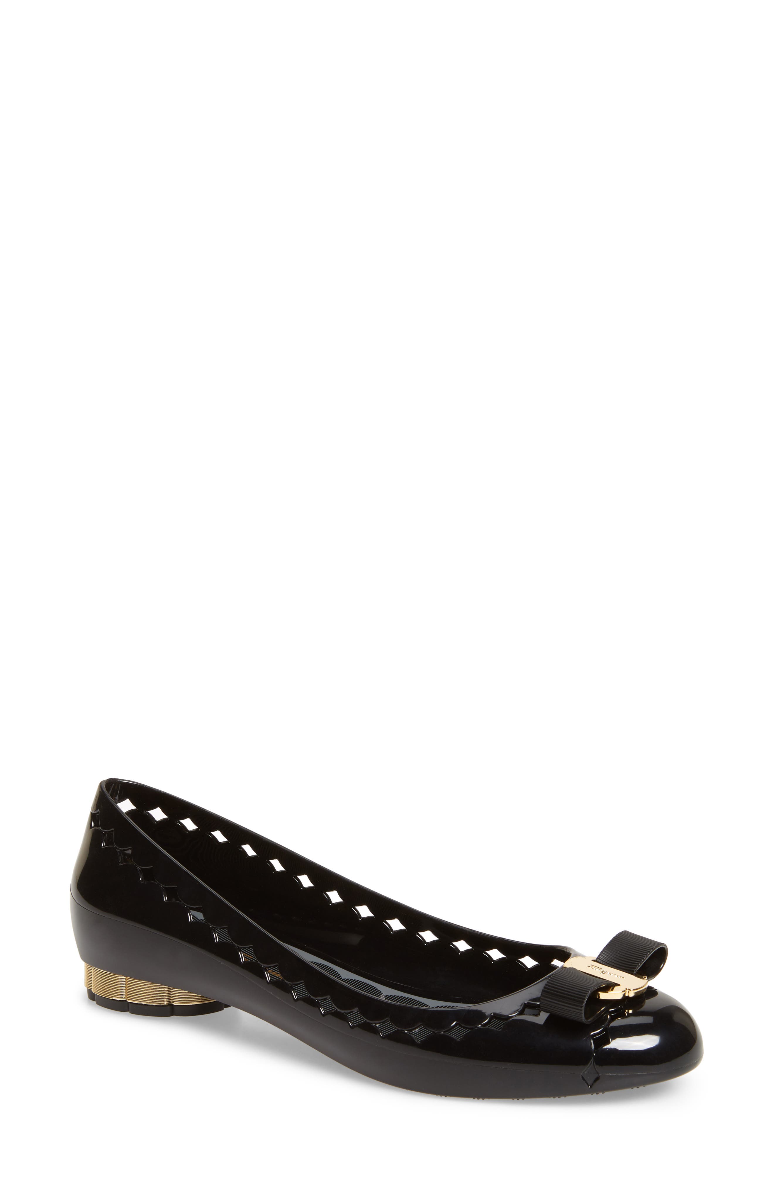 salvatore ferragamo flower heel jelly ballet flat