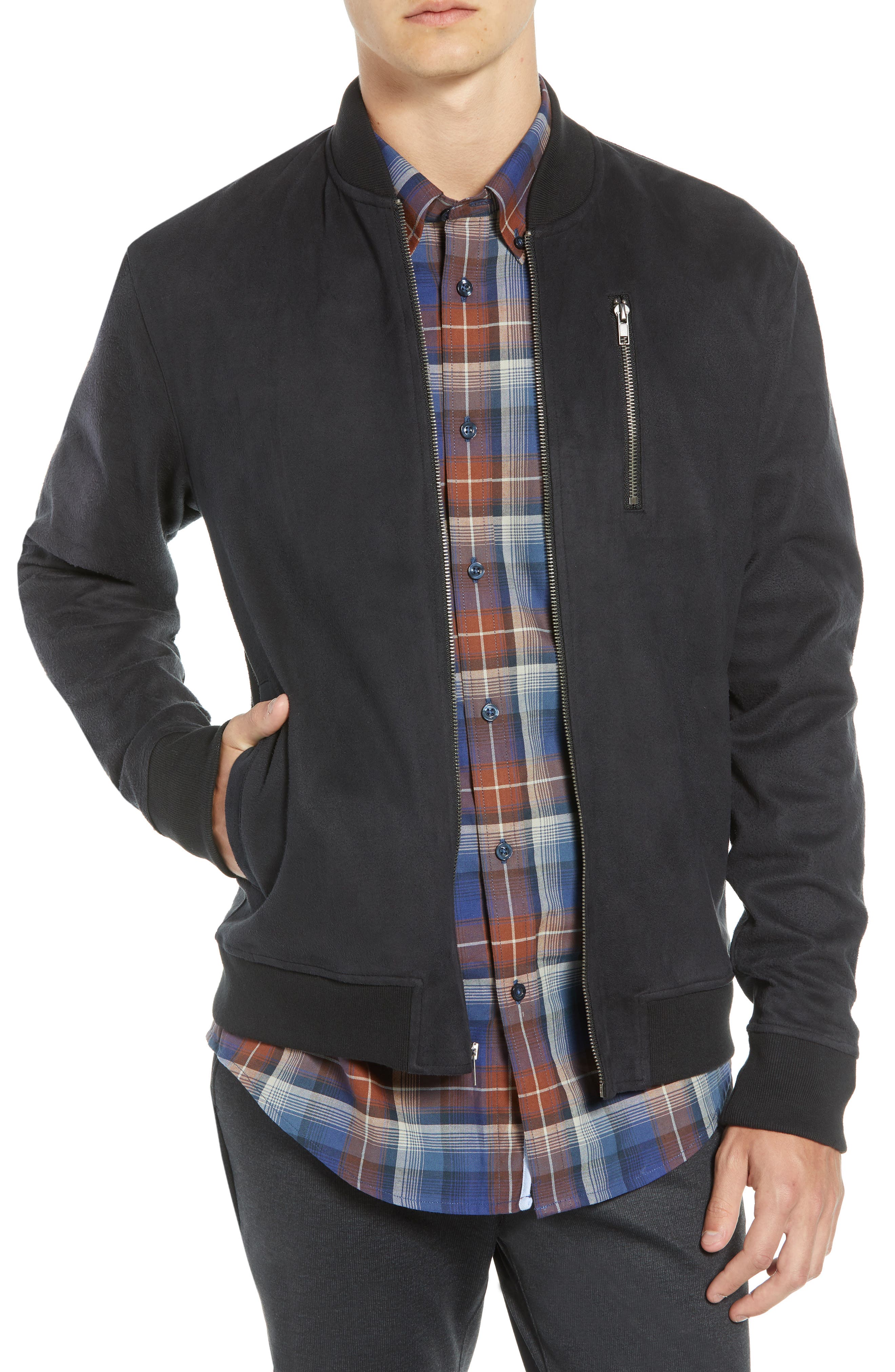 Ben Sherman Faux Suede Bomber Jacket, Black