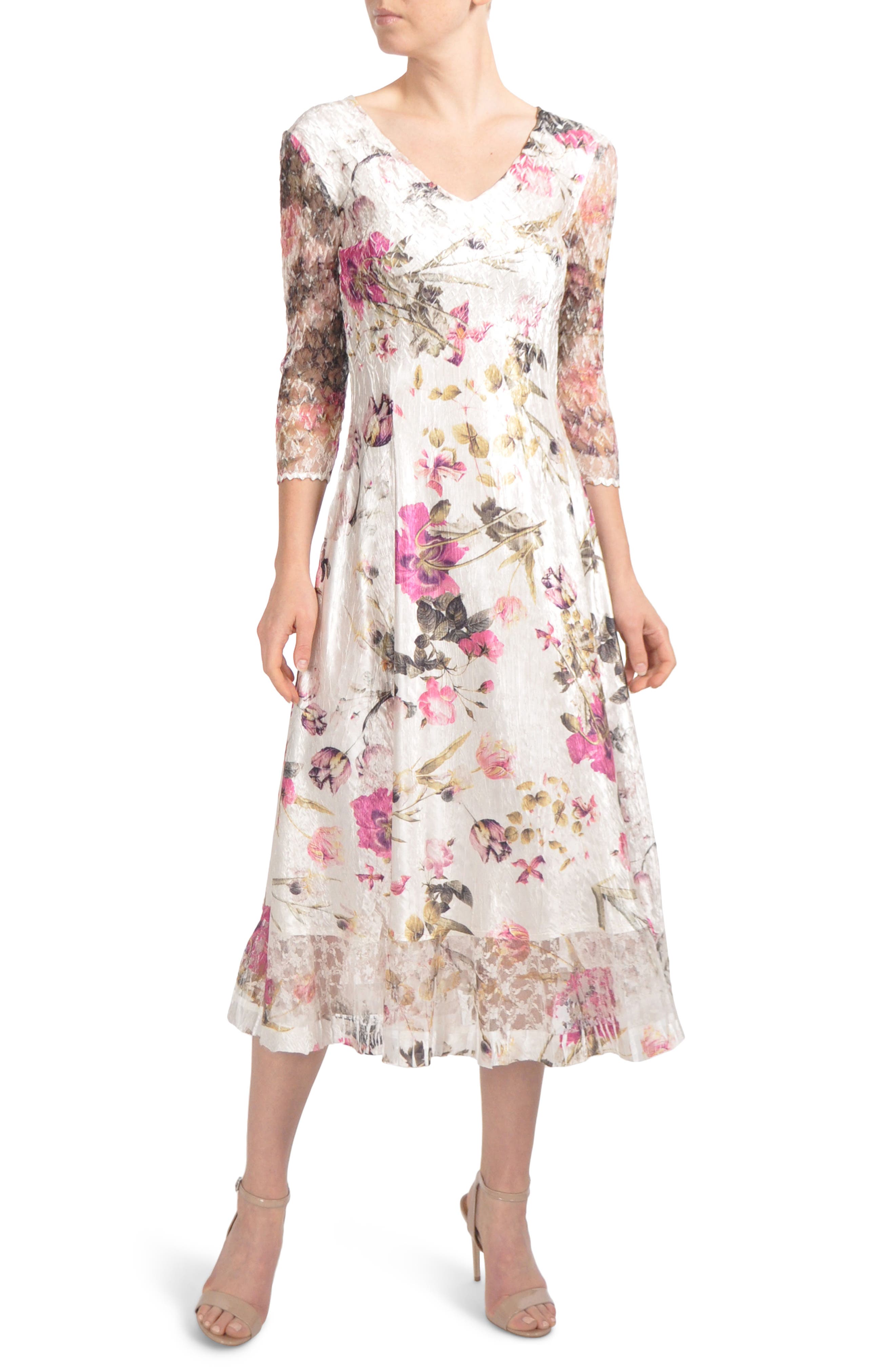 Petite Komarov Chiffon & Charmeuse Dress, Beige