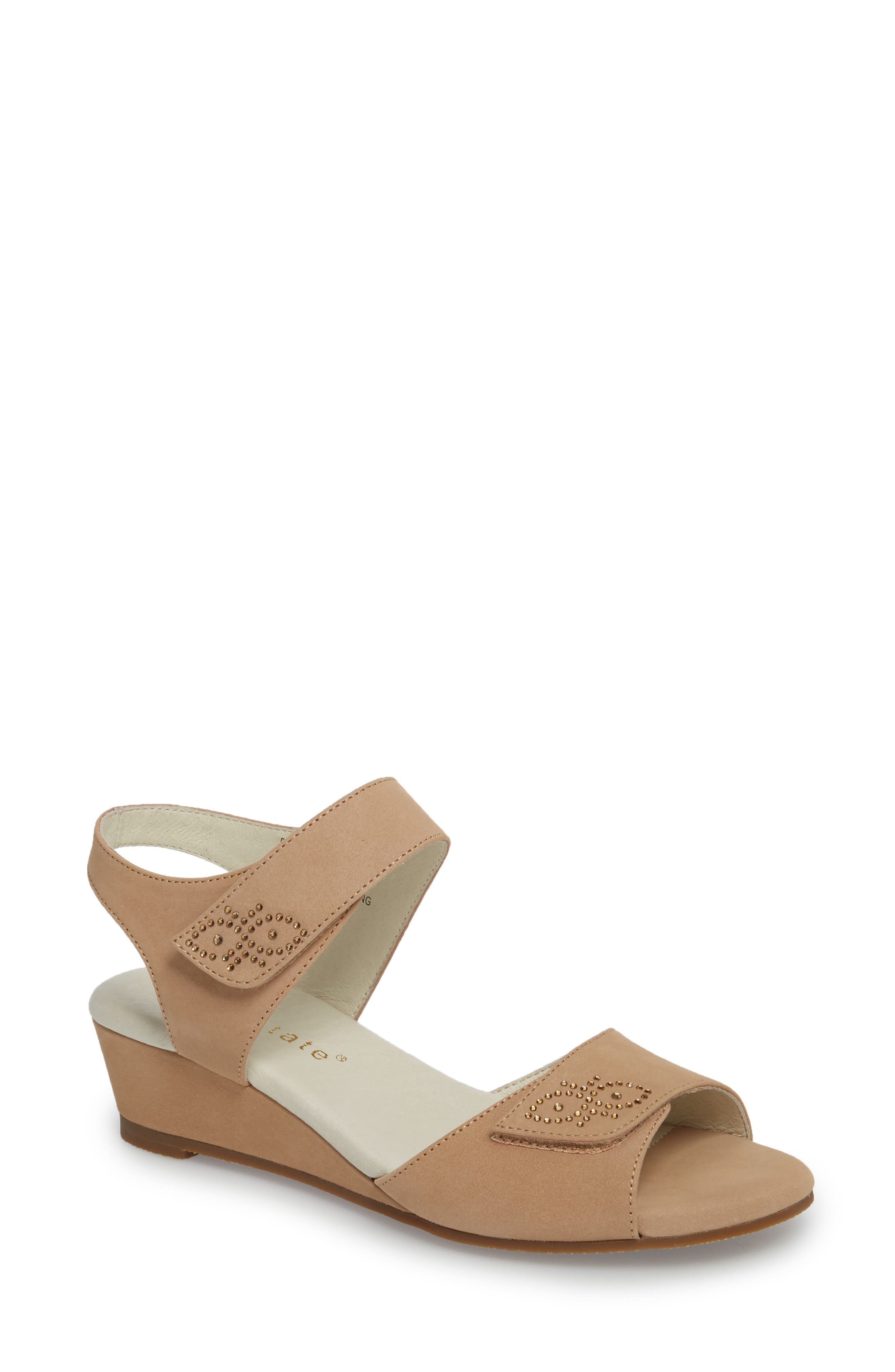 David Tate Queen Embellished Wedge Sandal, Beige