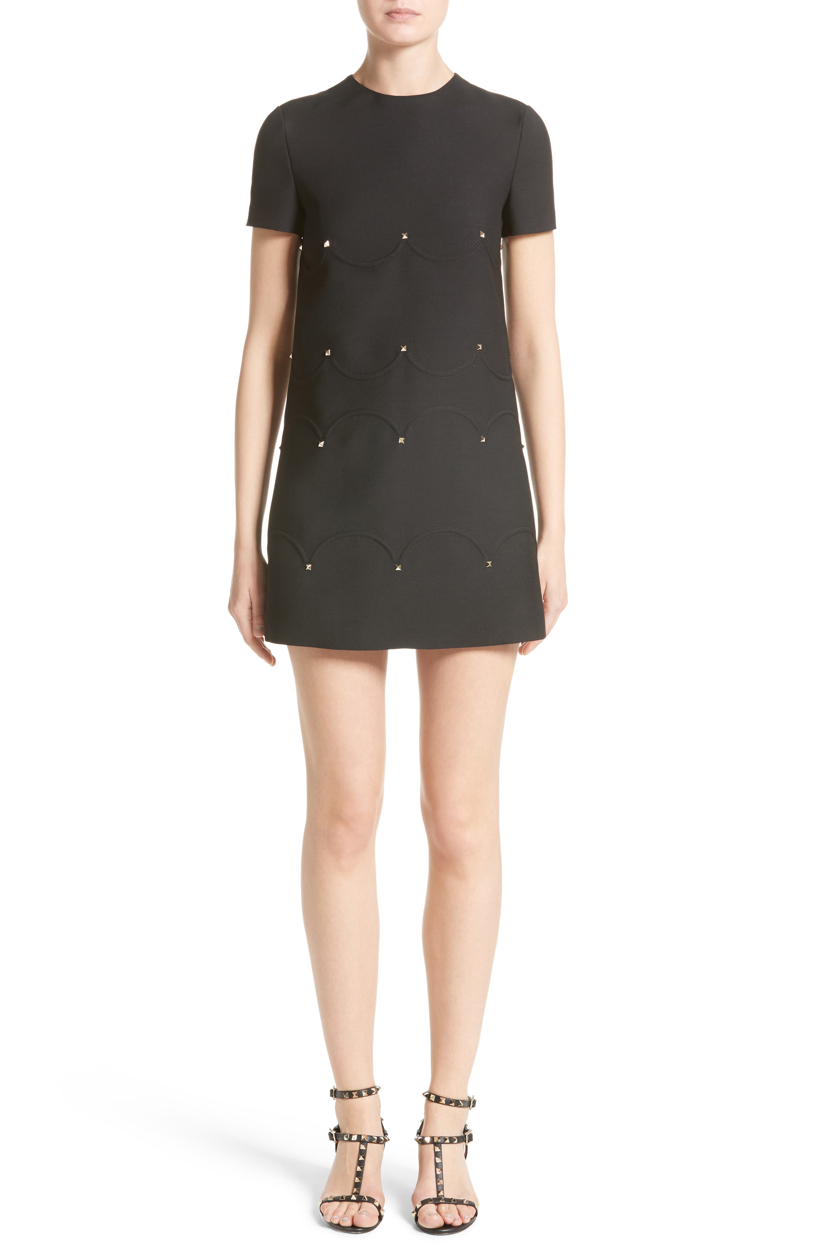Valentino Studded Scallop Dress, Black